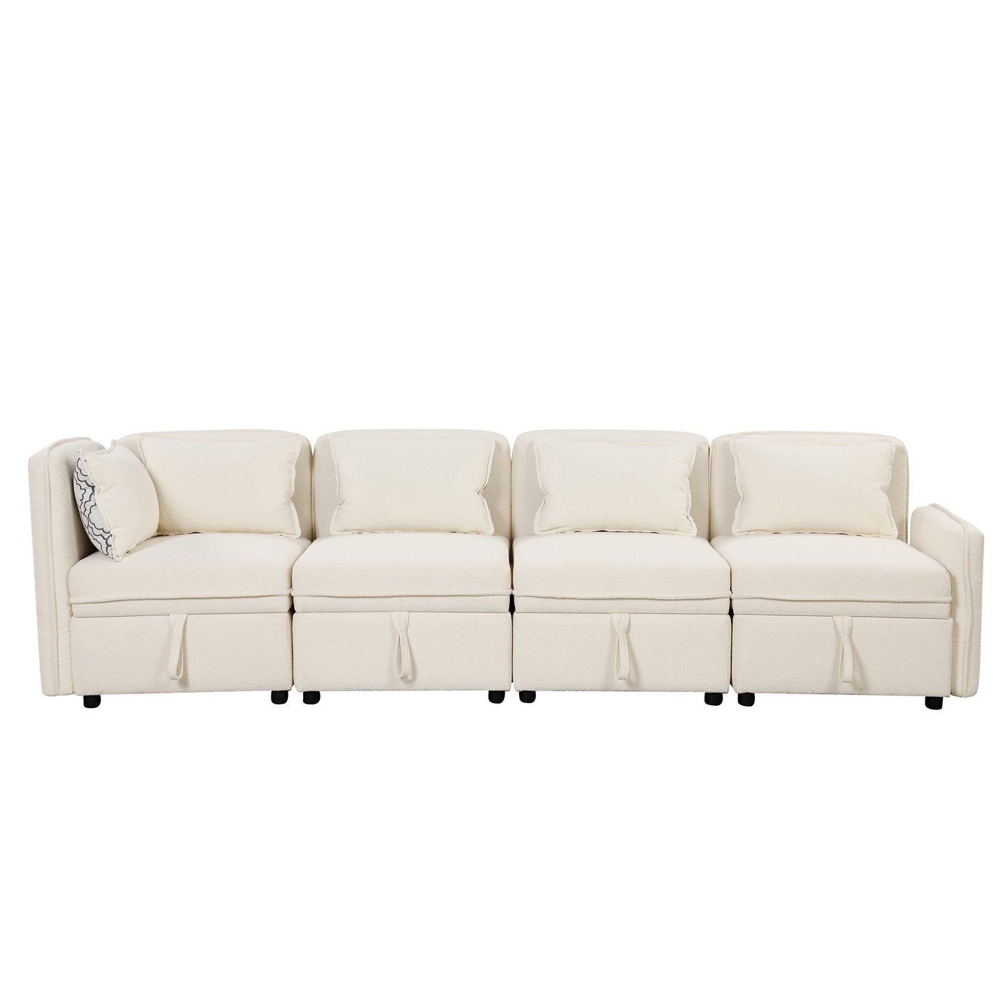 Convertible Modular Chenille Fabric Sectional Sofa with Built-in Storage and 5 Pillows