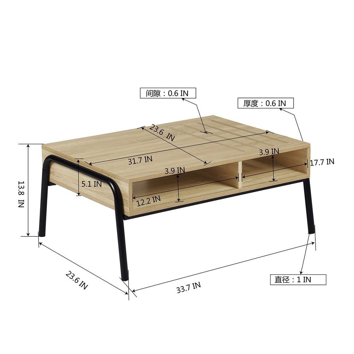 Rectangular Coffee Table with Ample Storage and Hairpin Legs