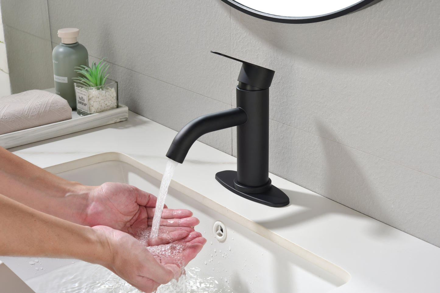 Modern Matte Black Waterfall Spout Bathroom Faucet with Single Lever Control