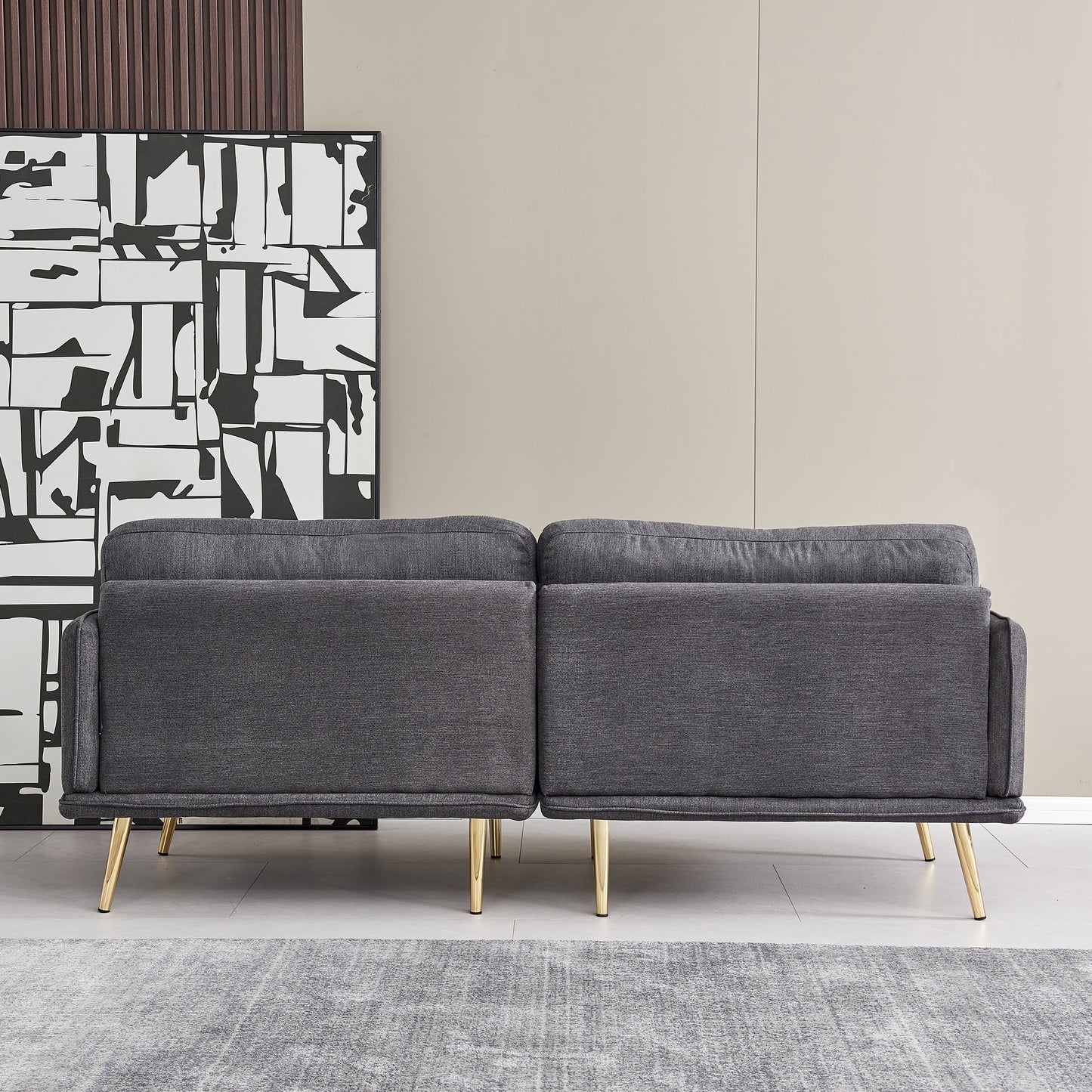 Elegant Dark Grey 3-Seat Sofa with Gold Metal Legs