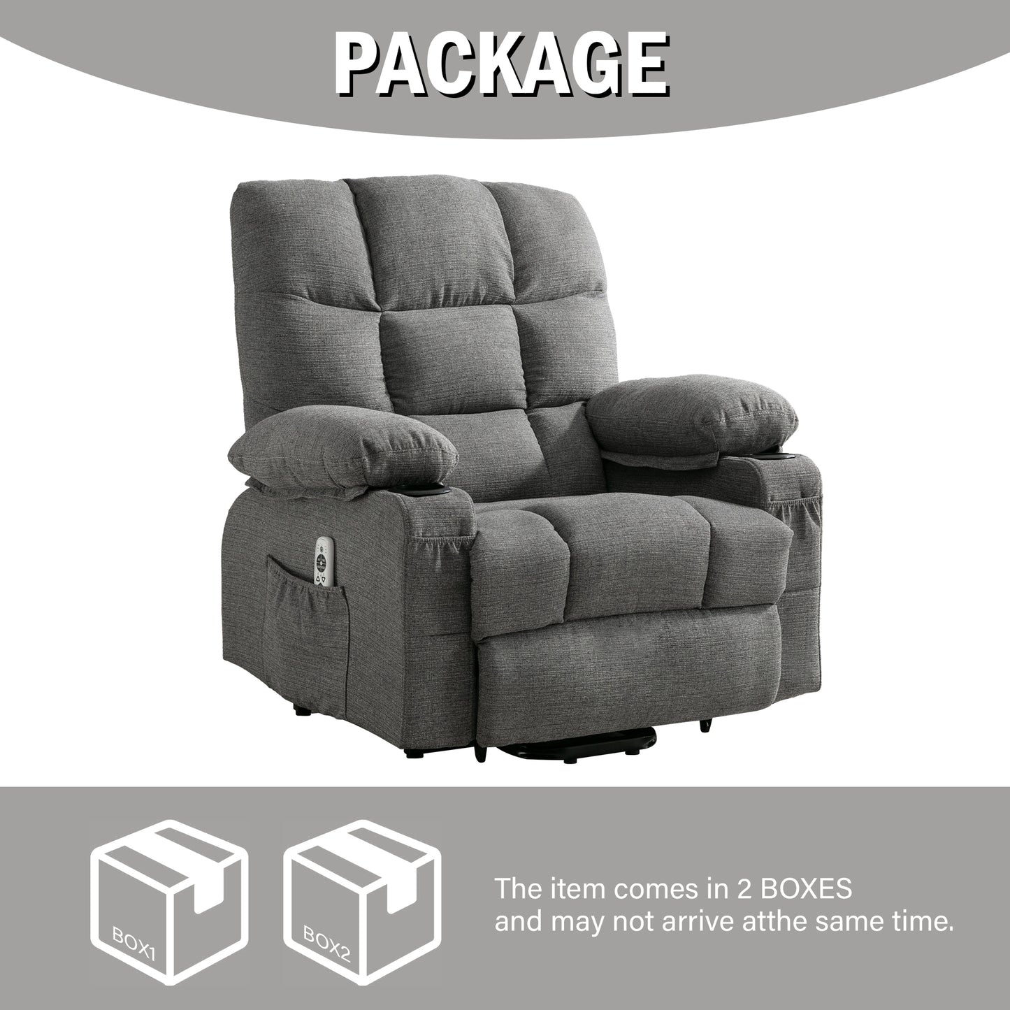 Comfortable Smoke Grey Power Lift Recliner Chair for the Elderly with Heat and Massage