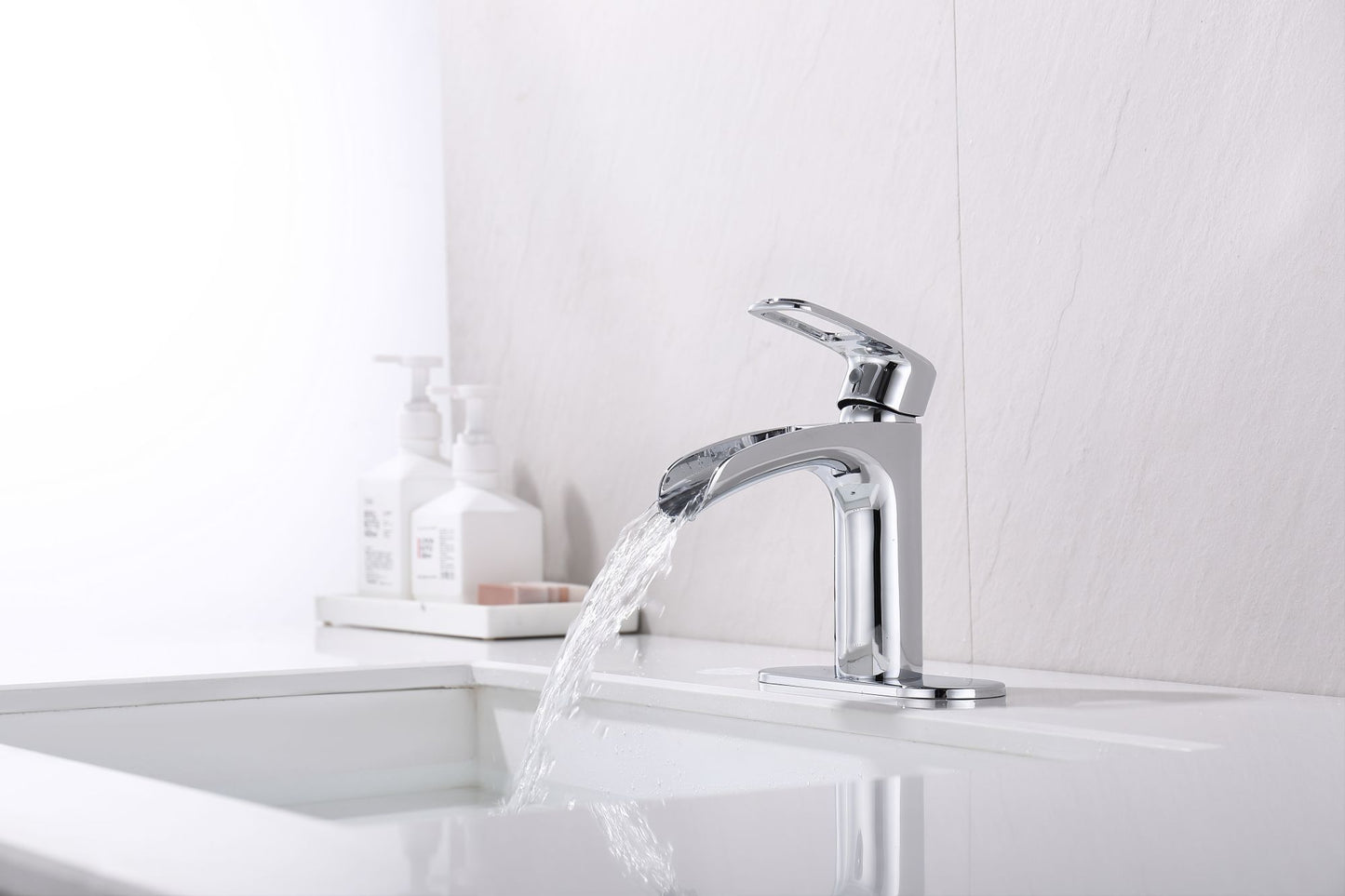 Waterfall Bathroom Faucet with Matte Black Finish and Drip-Free Valve