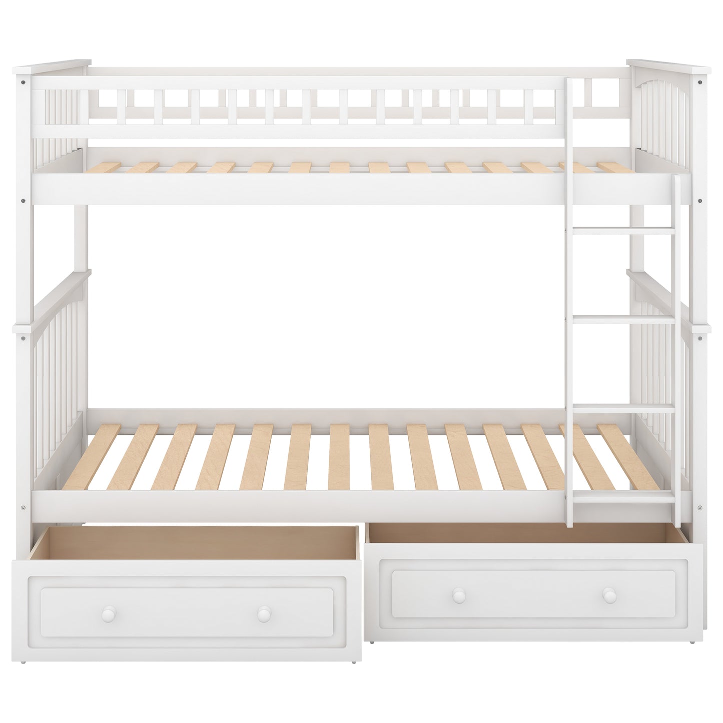 Twin Bunk Bed with Storage Drawers and Convertible Design in White