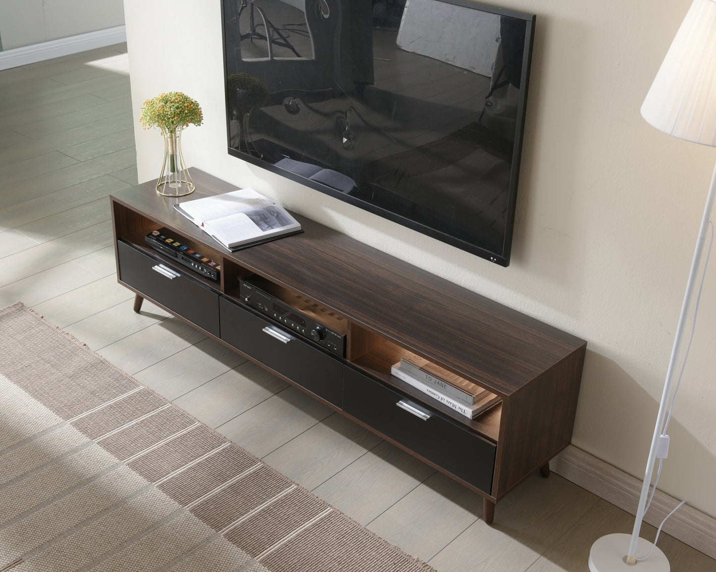 Modern LED TV Stand with RGB Lights and Ample Storage Space