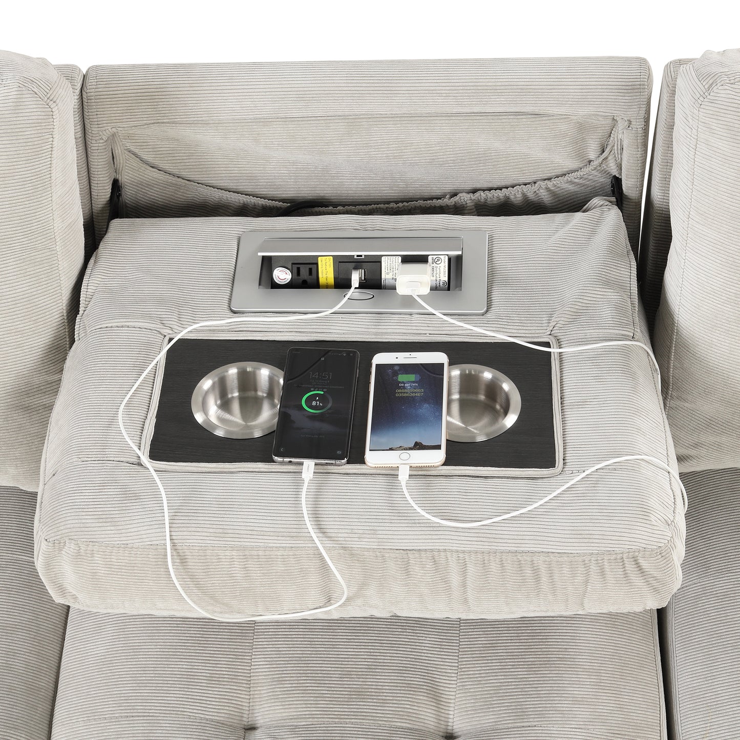 Elegant Light Gray Sectional Sofa with Versatile Storage and USB Charging