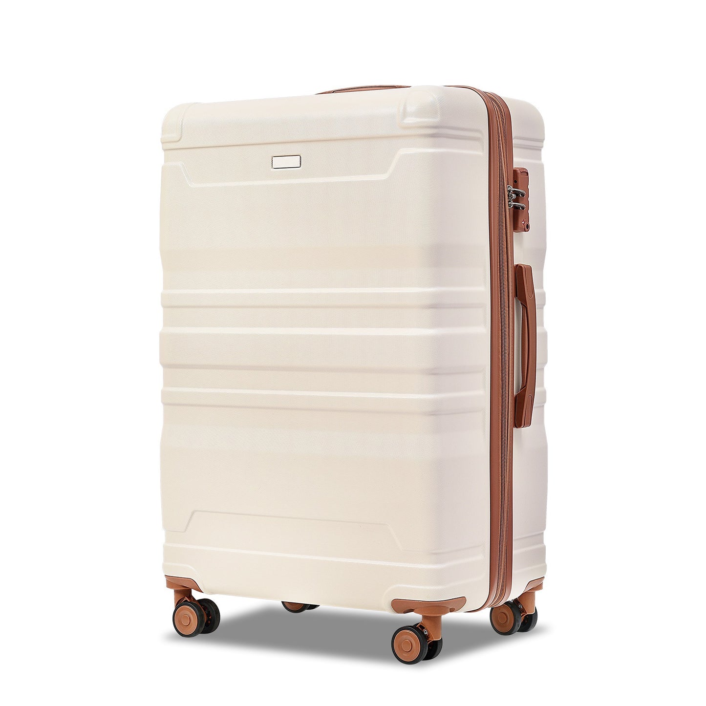 Luggage Sets 4 Piece, Expandable ABS Durable Suitcase with Travel Bag, Carry On Luggage Suitcase Set with 360° Spinner Wheels, ivory and brown