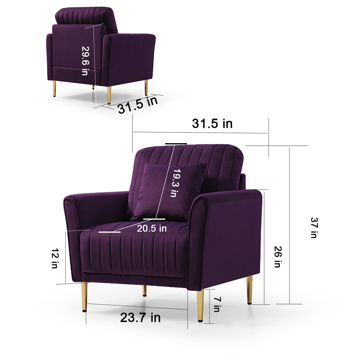 Modern Soft Velvet Accent Chair Living Room Chair Bedroom Chair Home Chair With Gold Legs, Purple