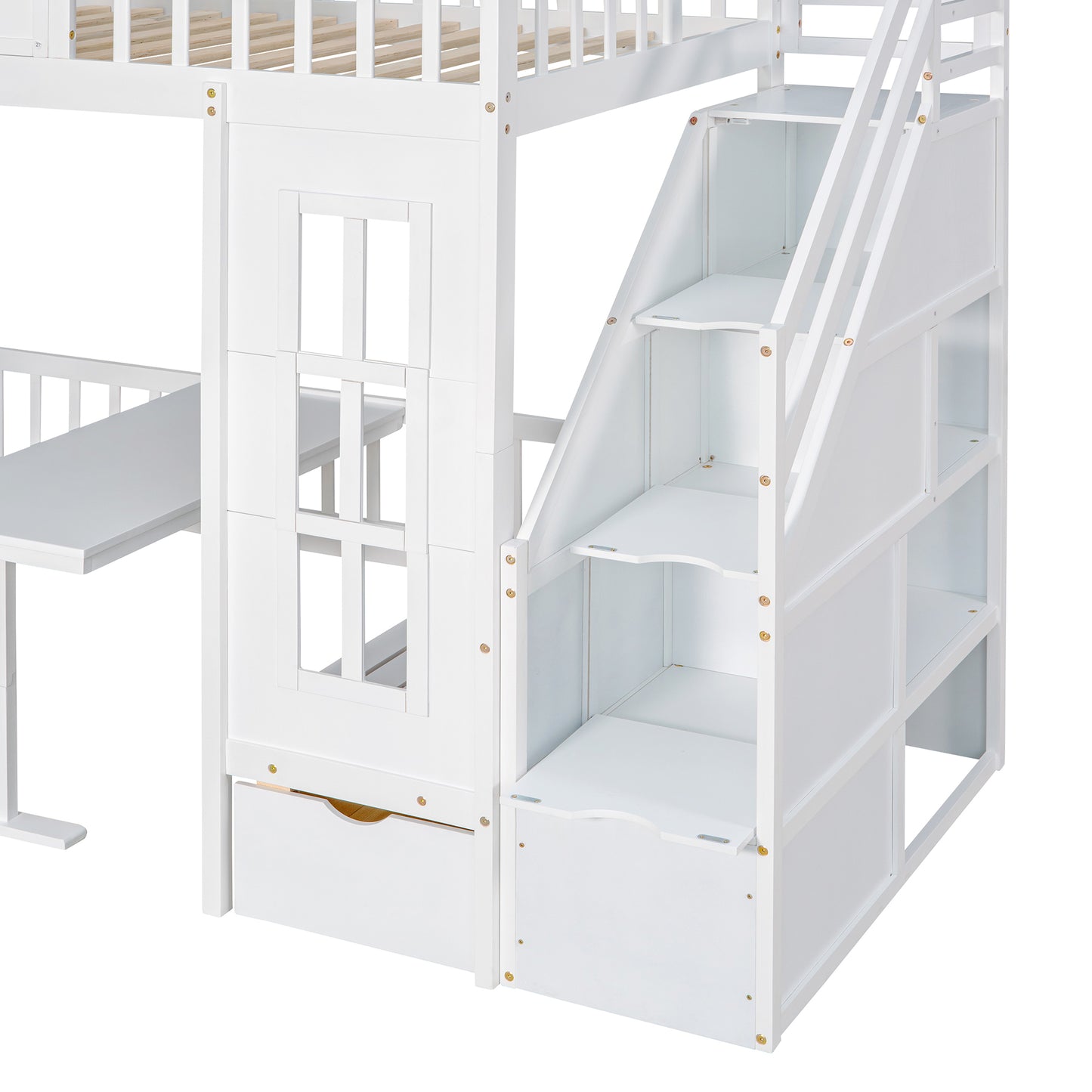 Convertible Twin Bunk Bed with Changeable Table - White - Versatile & Stylish Twin Over Twin Loft Bed