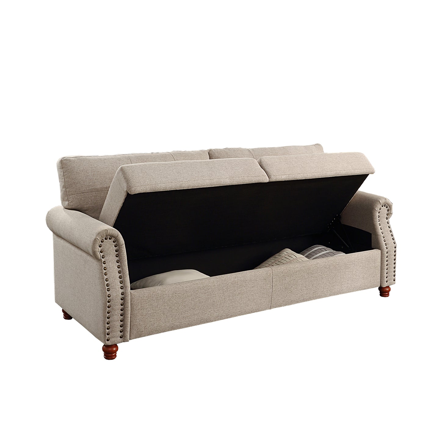 Linen Fabric Upholstery with Storage Sofa /Tufted Cushions/ Easy, Tool-Free Assembly, Beige