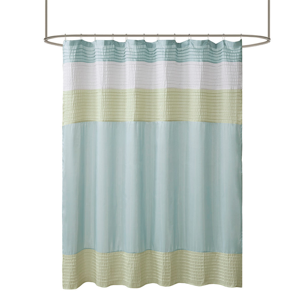 Green Faux Silk Shower Curtain with Elegant Pintuck Detail