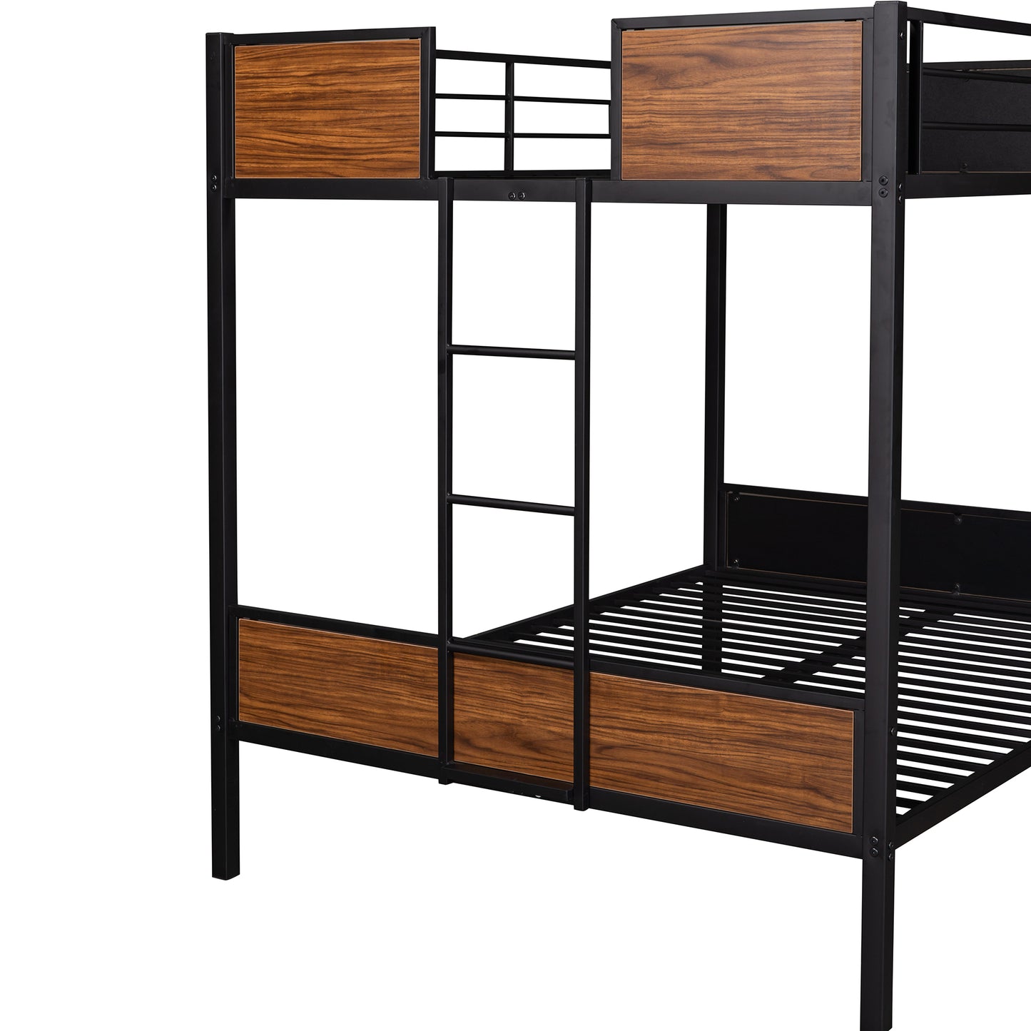 Contemporary Double-over-Double Steel Frame Bunk Bed with Safety Rail & Built-In Ladder