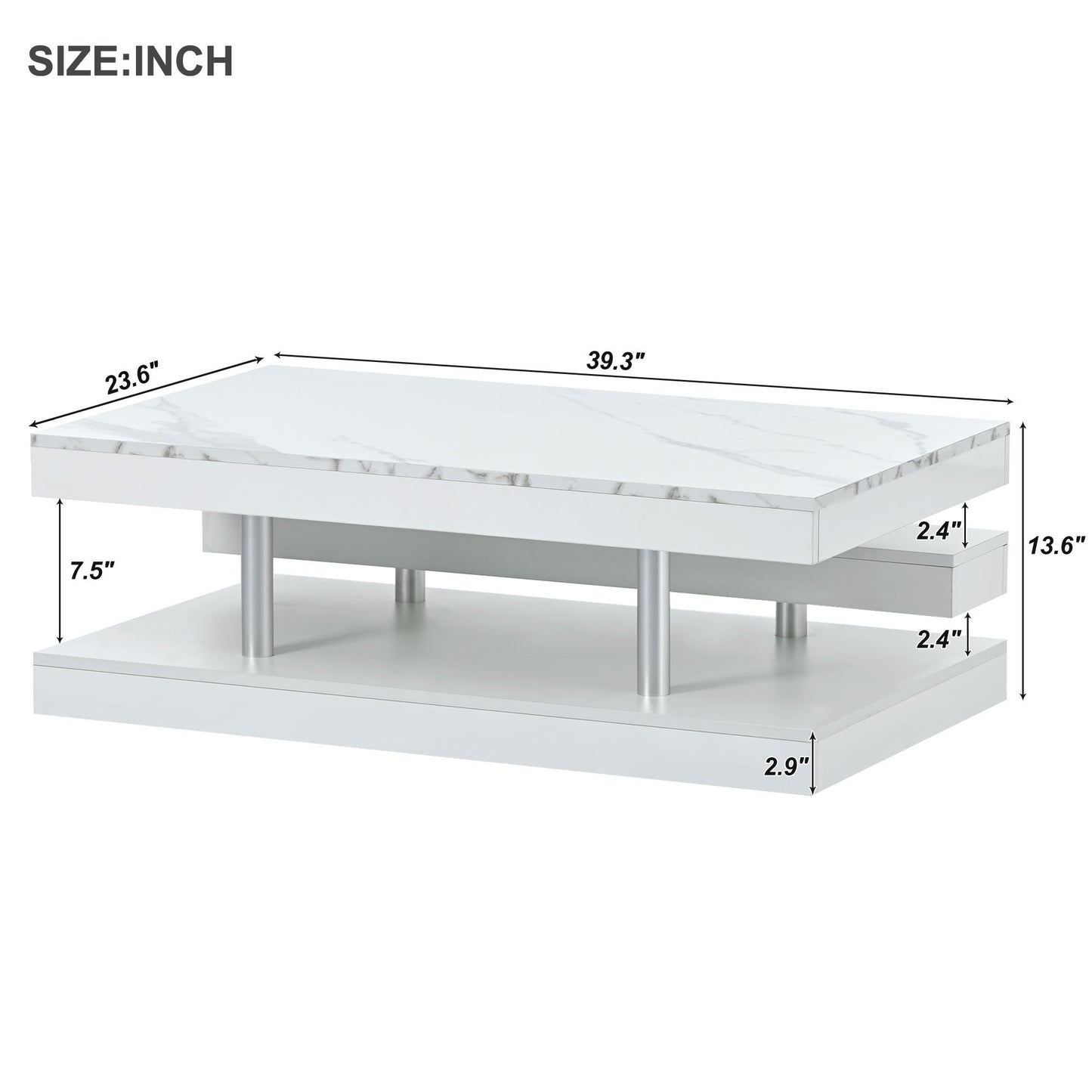 White Minimalist 2-Tier Coffee Table with Glossy Surface