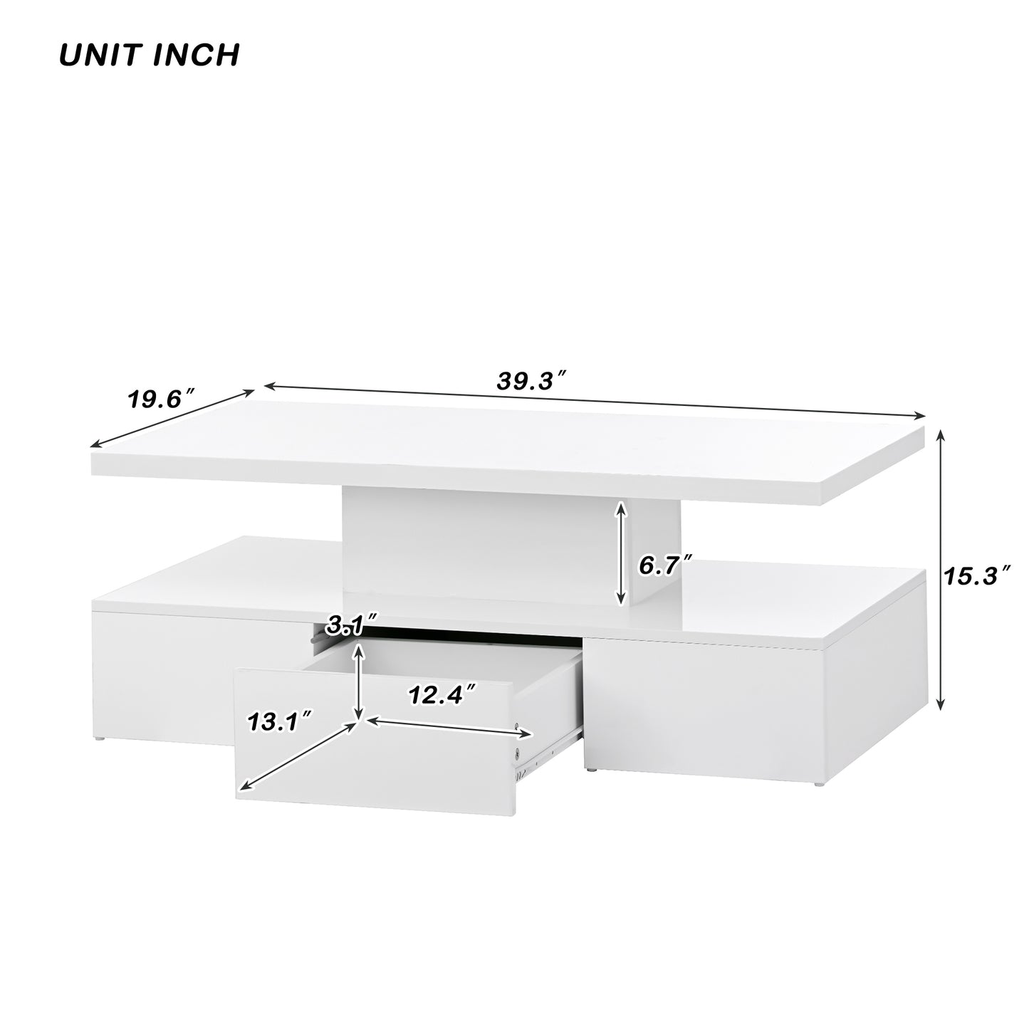 Luxurious White Coffee Table with LED Lighting and Drawer