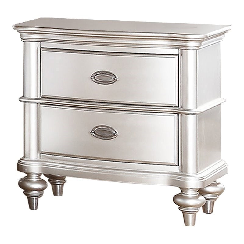 Classic Bedroom Elegant Nightstand Beige / White Finish or Antique Silver 2-Drawers Bed Side Table Plywood