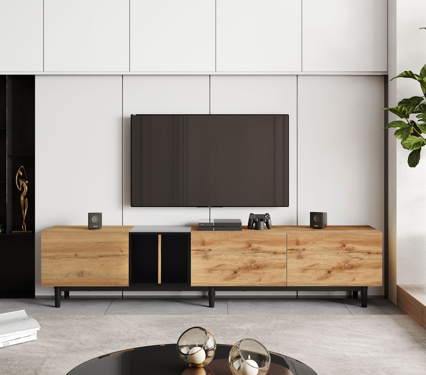 Stylish 80'' TV Stand with 3 Doors and Large Storage Cabinet for Modern Living Room