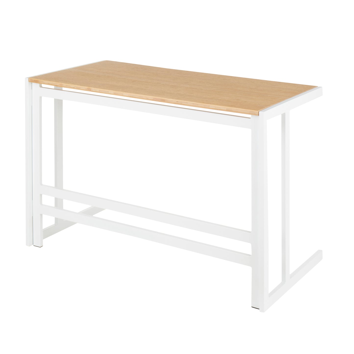 Roman Industrial Office Desk with White Metal Frame and Natural Bamboo Wood Top - Stylish and Functional Industrial Desk