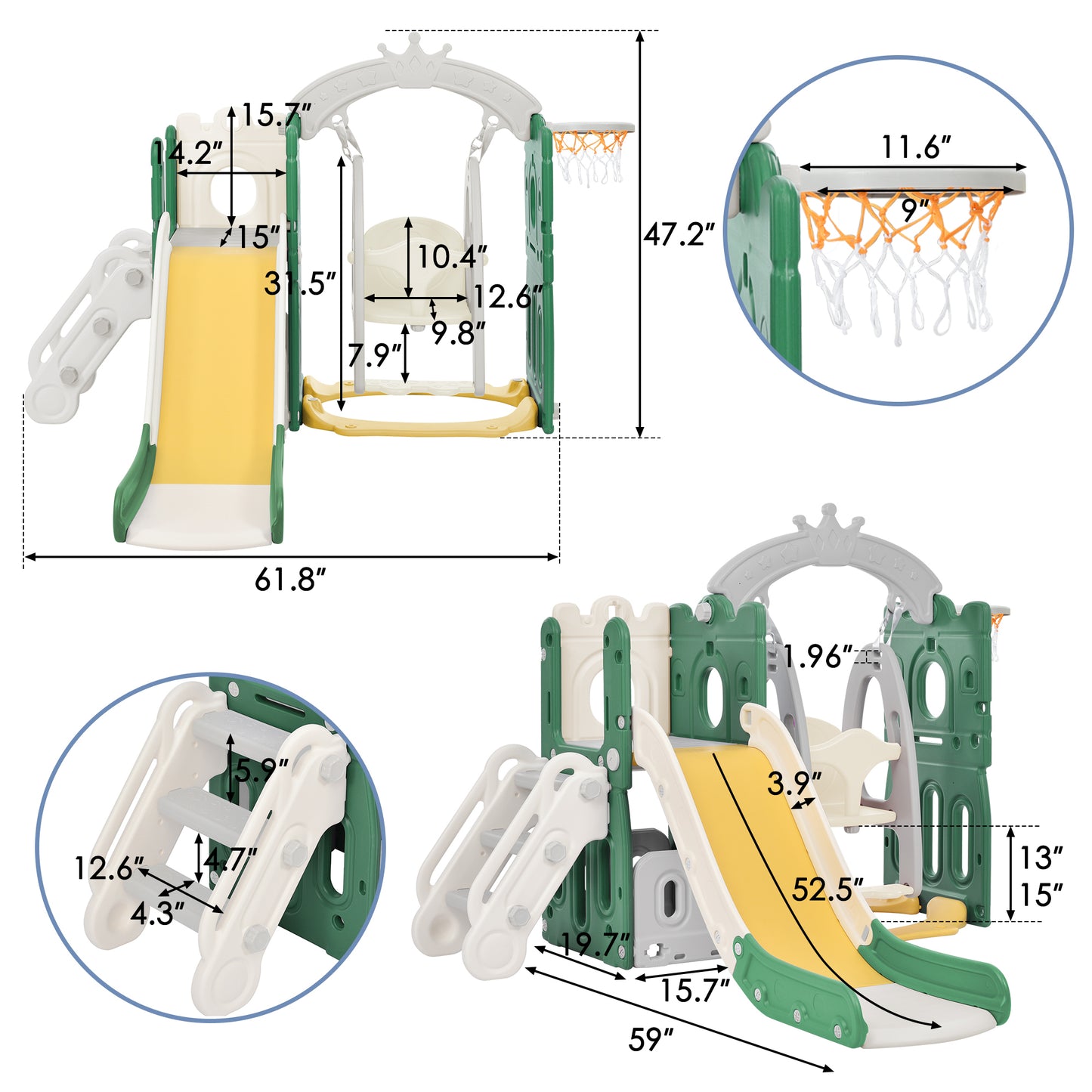 5-in-1 Kids Playground Climber Slide and Swing Set