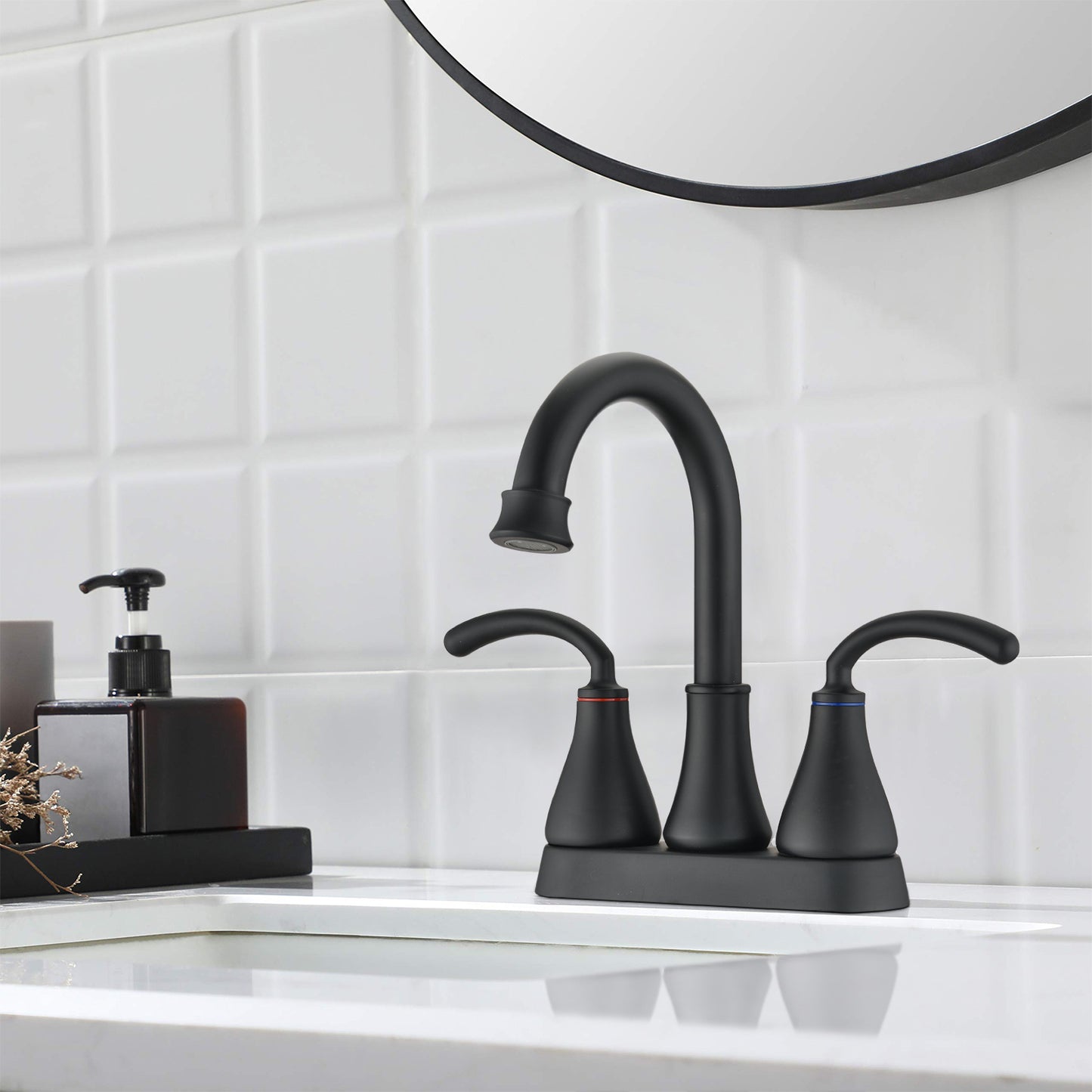 Contemporary Dual Handle Bathroom Sink Faucet with Swiveling Spout