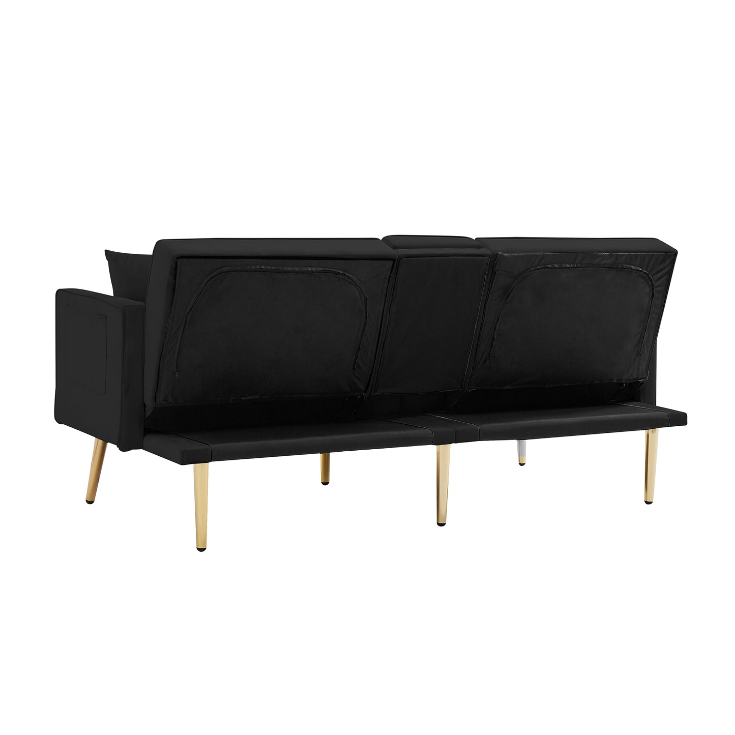 Black Velvet Futon Sofa Bed with Gold Metal Legs