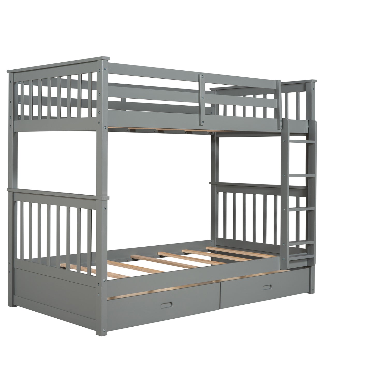 Gray Twin Bunk Bed with Two Drawers - Maximized Space and Versatile Galore