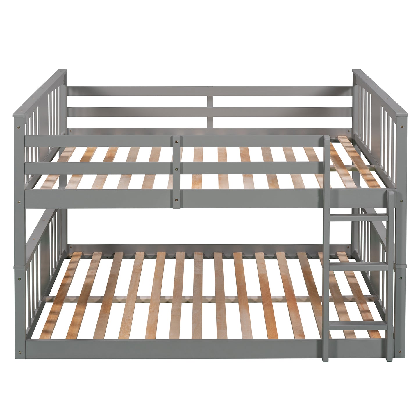 Gray Bunk Bed with Full Over Full Design and Ladder