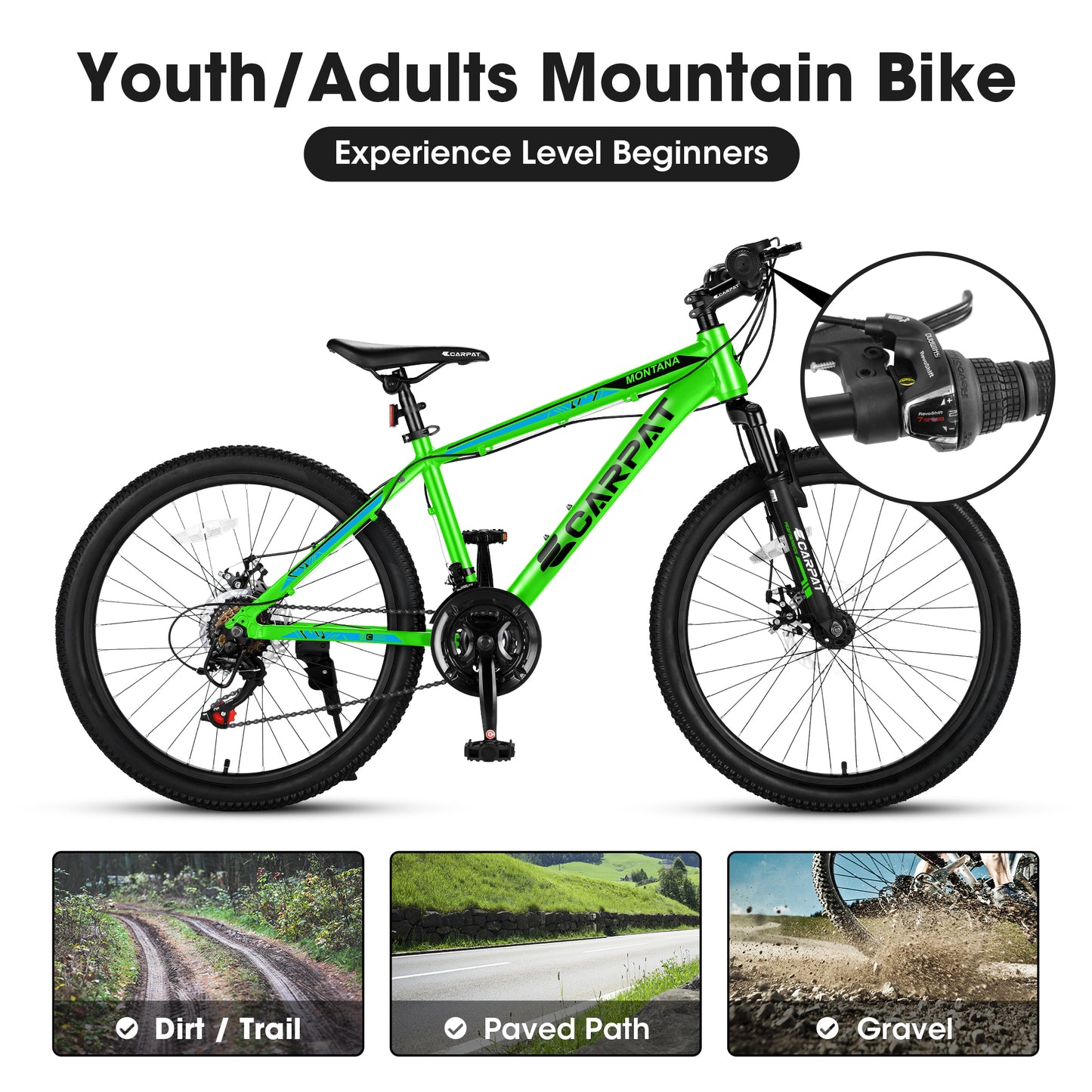 A24299 Rycheer Elecony 24 inch Mountain Bike Bicycle for Adults Aluminium Frame Bike Shimano 21-Speed with Disc Brake