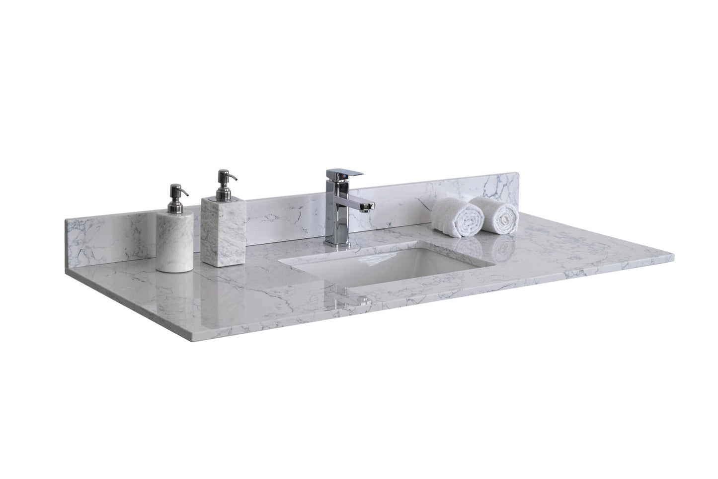 Montary 49"x 22" bathroom stone vanity top carrara jade engineered marble color with undermount ceramic sink and single faucet hole with backsplash