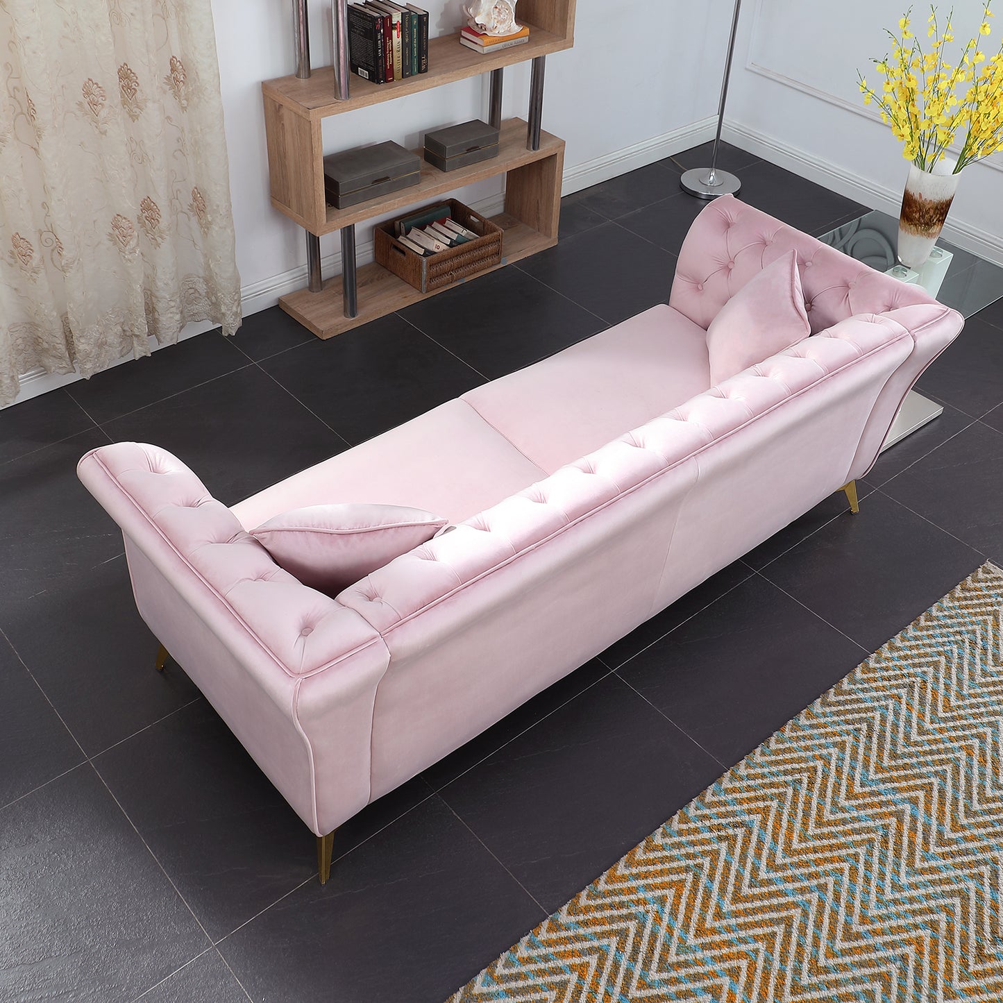 Chesterfield sofa ,Stanford sofa ,  high quality Chesterfield sofa ,pink color , tufted and wrinkled fabric  sofa;contemporary Stanford sofa ; tufted sofa with scroll  arm and scroll back.loveseater