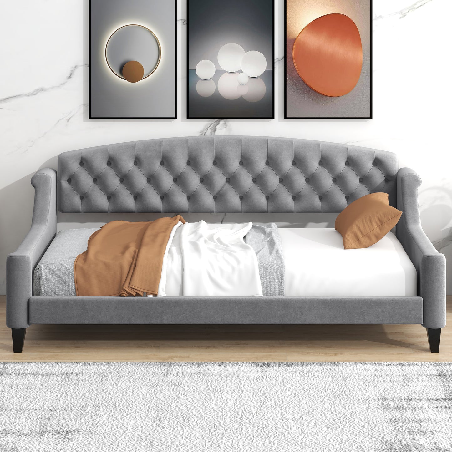 Modern Luxury Tufted Button Daybed,Twin,Gray(Expected Arrival Time:12.28)