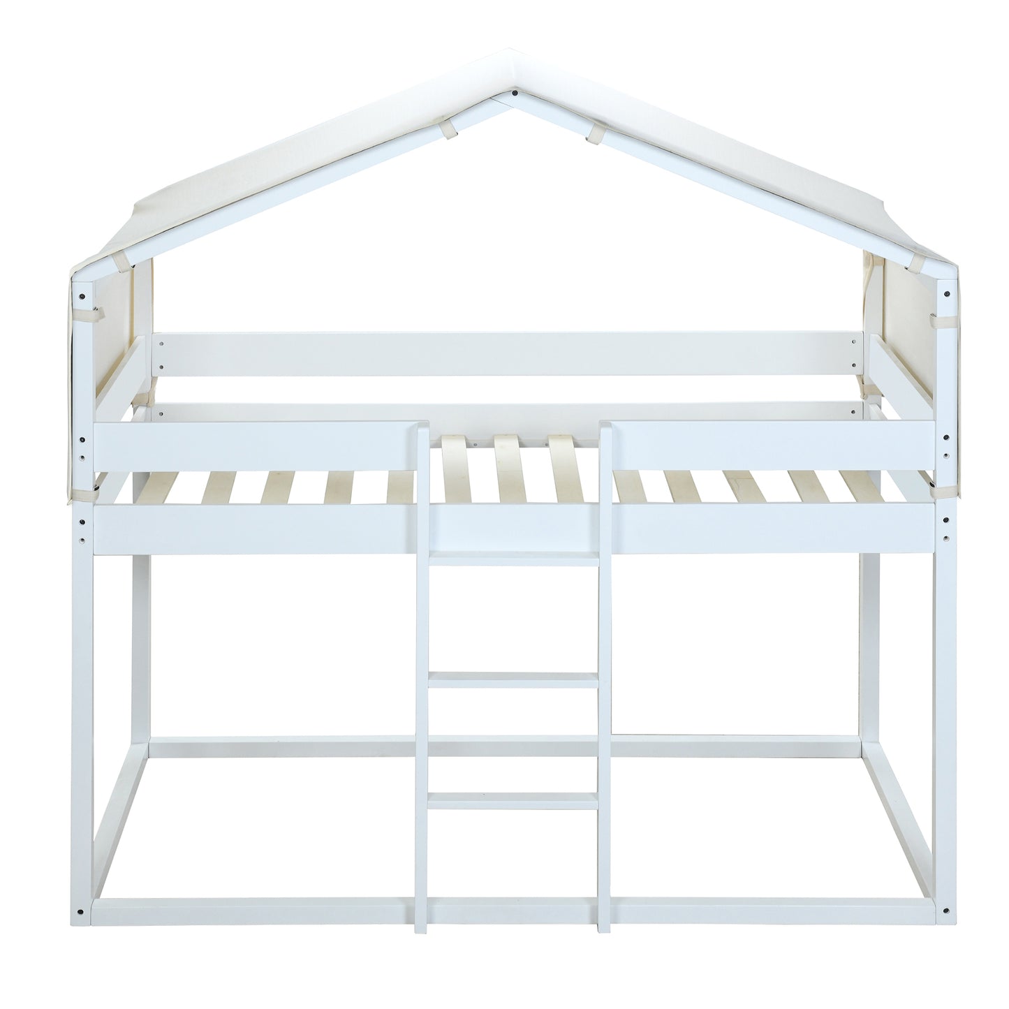 White House-Shaped Twin Over Twin Bunk Bed with Playhouse Tent