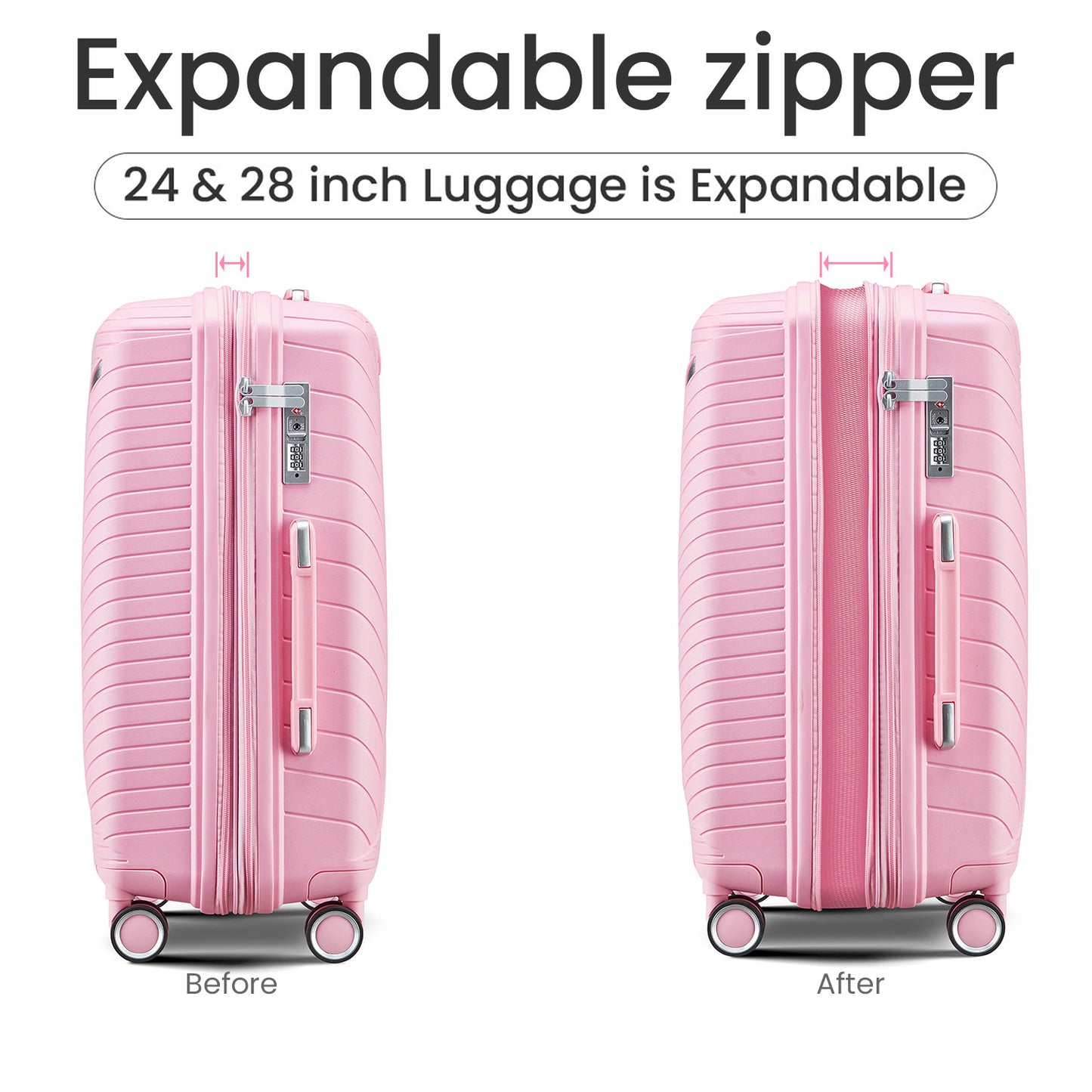 Luggage Sets 4 Piece(14/20/24/28), Expandable Lightweight Suitcase with 4 Double 360 Degrees Mute Spinner Wheels PP Materials Durable TSA Lock Travel Luggage