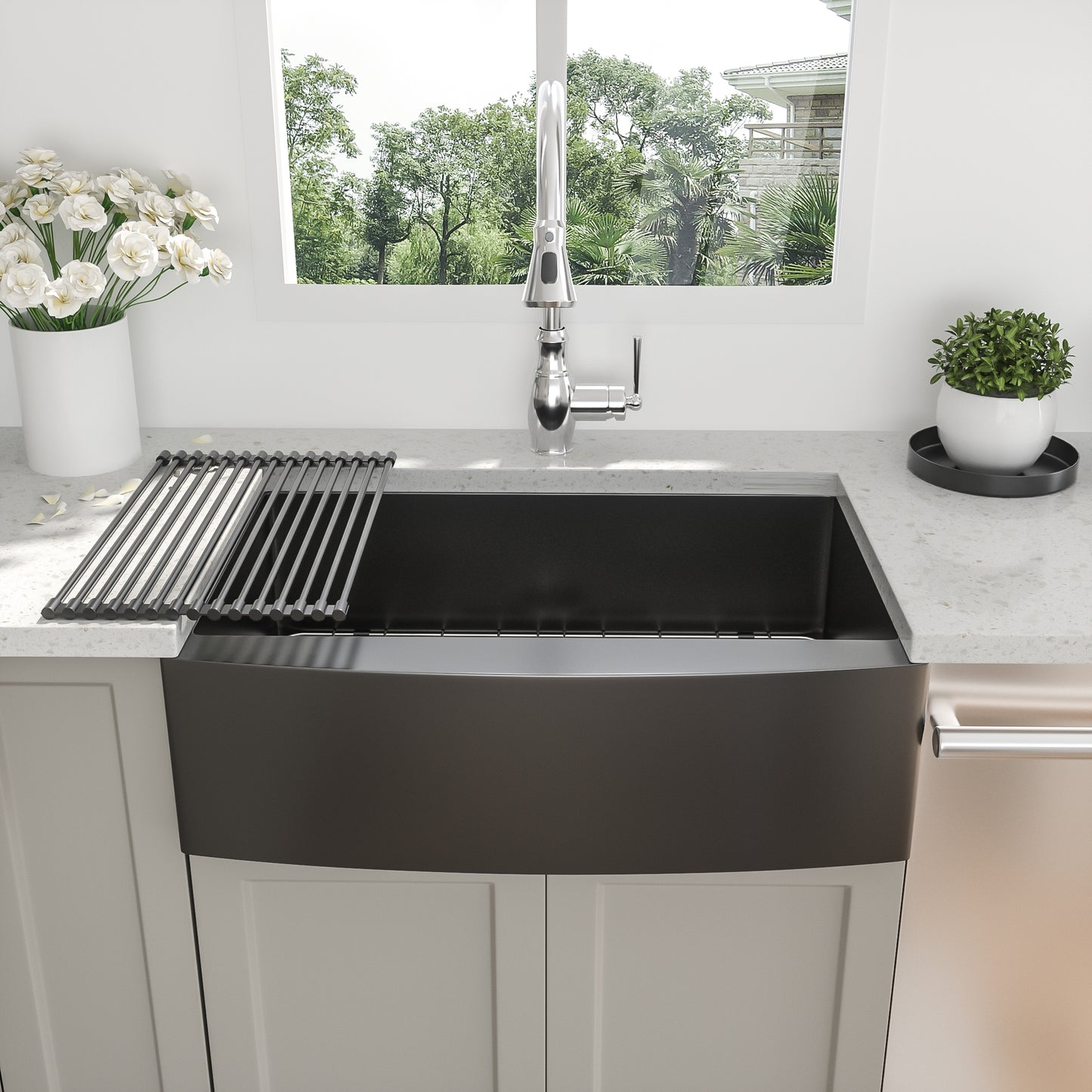 30 Inch Stainless Steel Black Farmhouse Sink with Nano Surface Technology