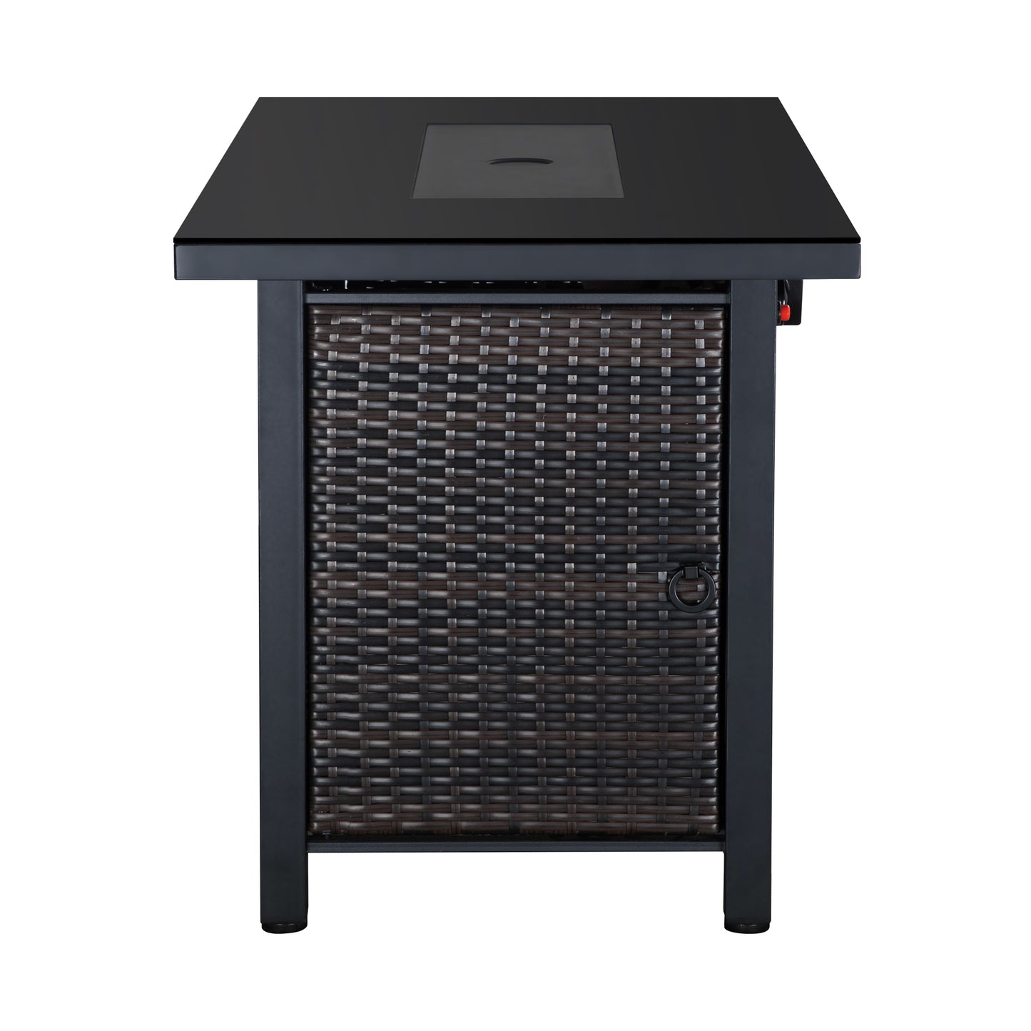 43 Rattan Propane Outdoor Fire Pit Table with Blue Glass Beads and Wind Guard