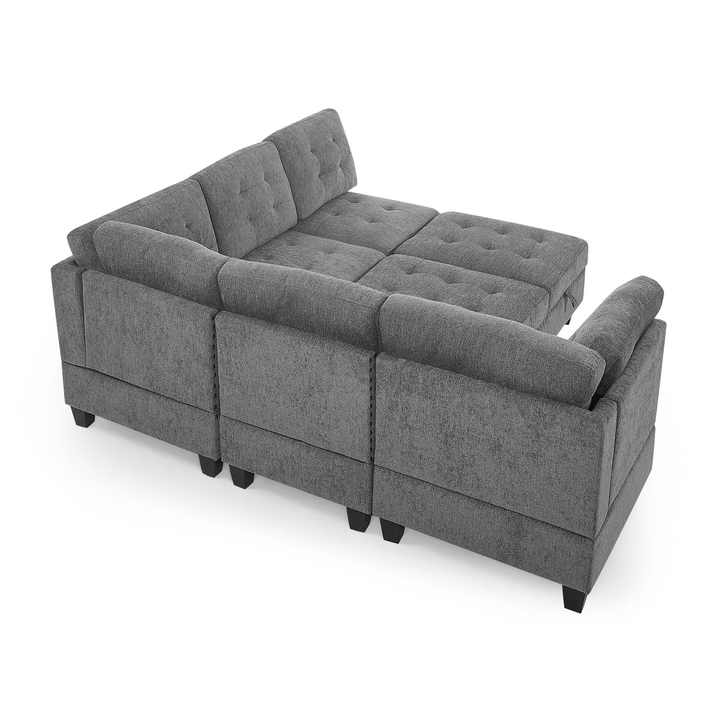 Modular L-Shaped Sectional Sofa Set with Grey Chenille Upholstery