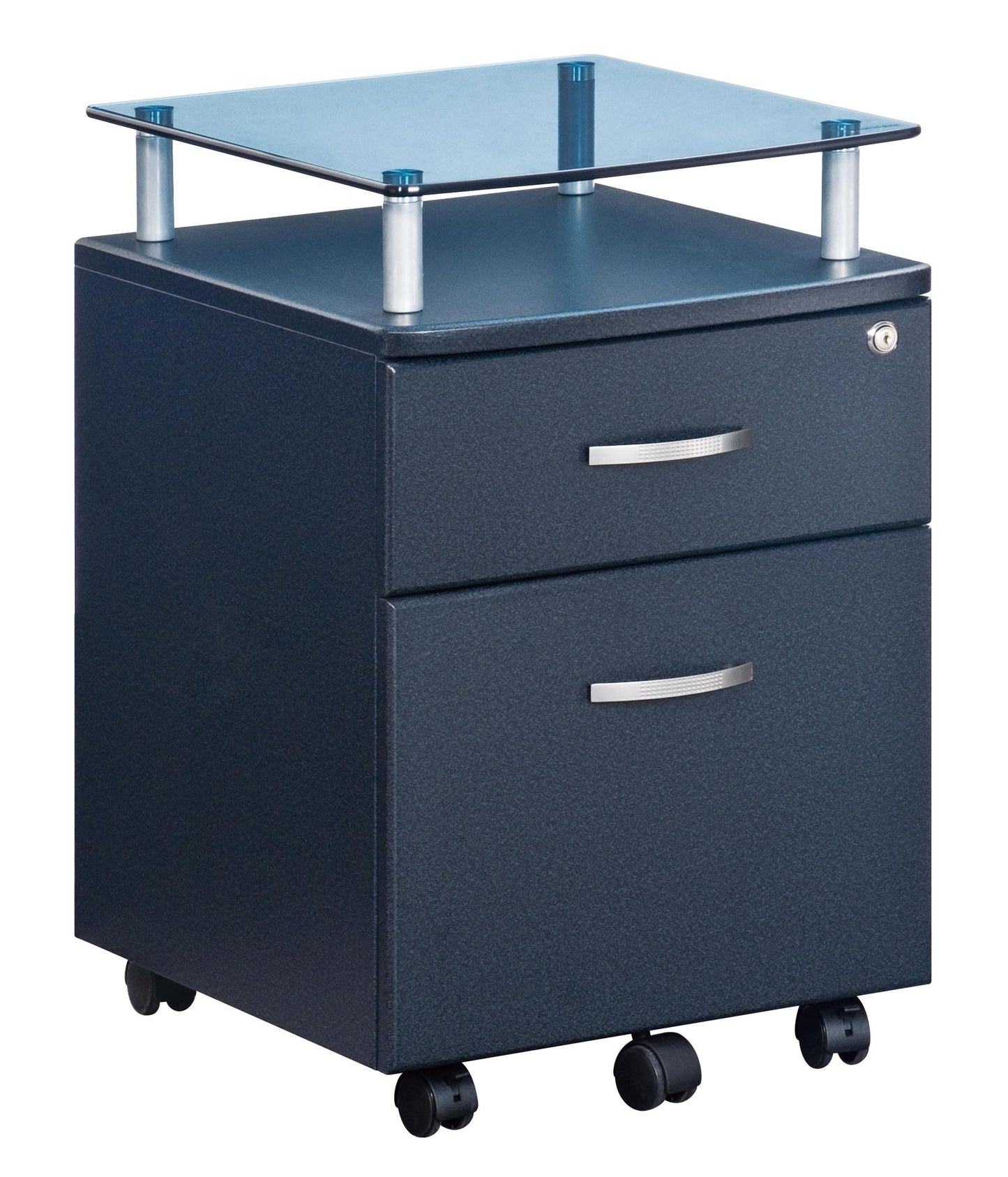 Rolling File Cabinet with Glass Top and Locking Drawers, Graphite Gray