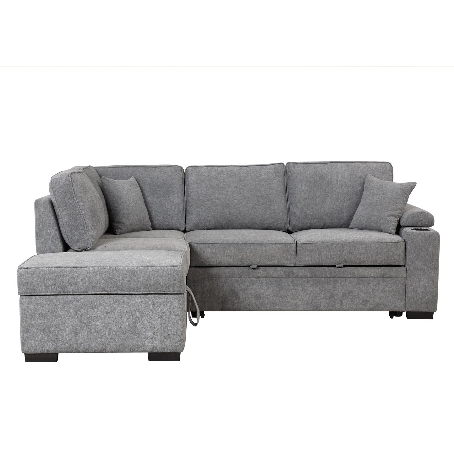 87.4 Gray L-Shaped Sleeper Sofa Bed with Ottoman Storage