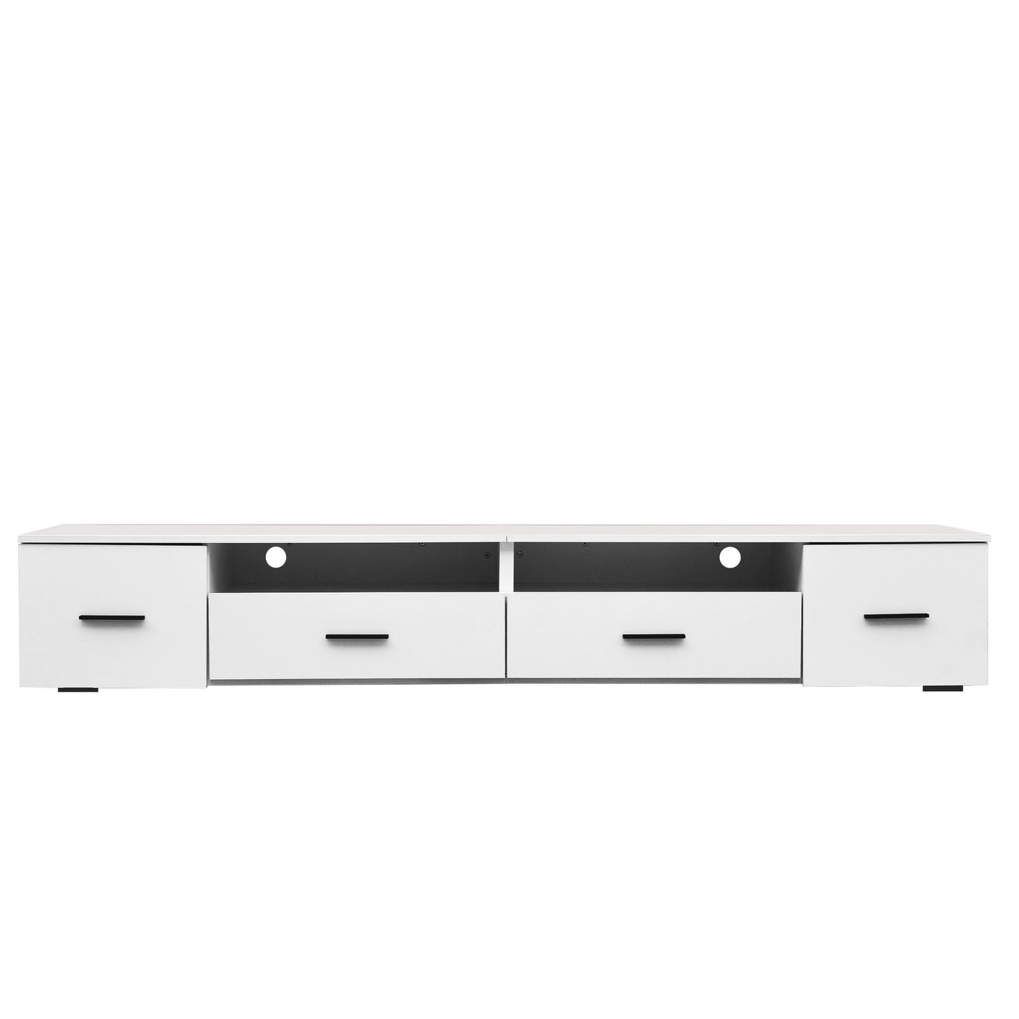 White TV Console with Large Drawers and LED Lights, 90 Inch TV Stand for Living Room