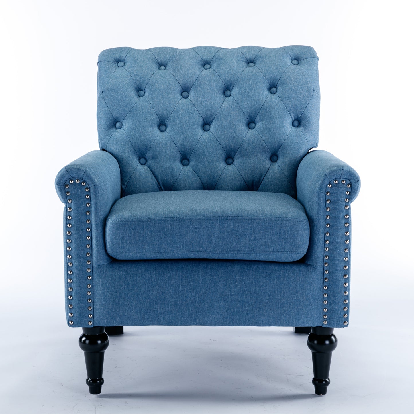 Accent Chairs for Bedroom, Midcentury Modern Accent Arm Chair for Living Room, Linen Fabric Comfy Reading Chair, Tufted Comfortable Sofa Chair, Upholstered Single Sofa, Blue