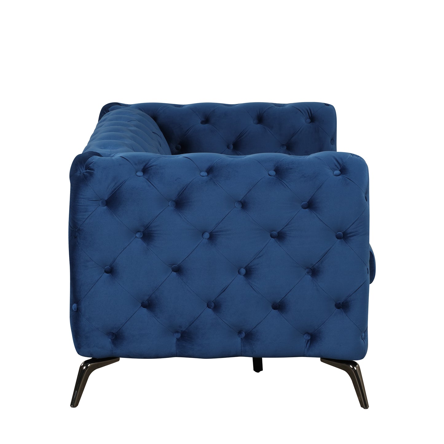 63 Blue Velvet Upholstered Modern Loveseat Sofa with Button Tufted Back