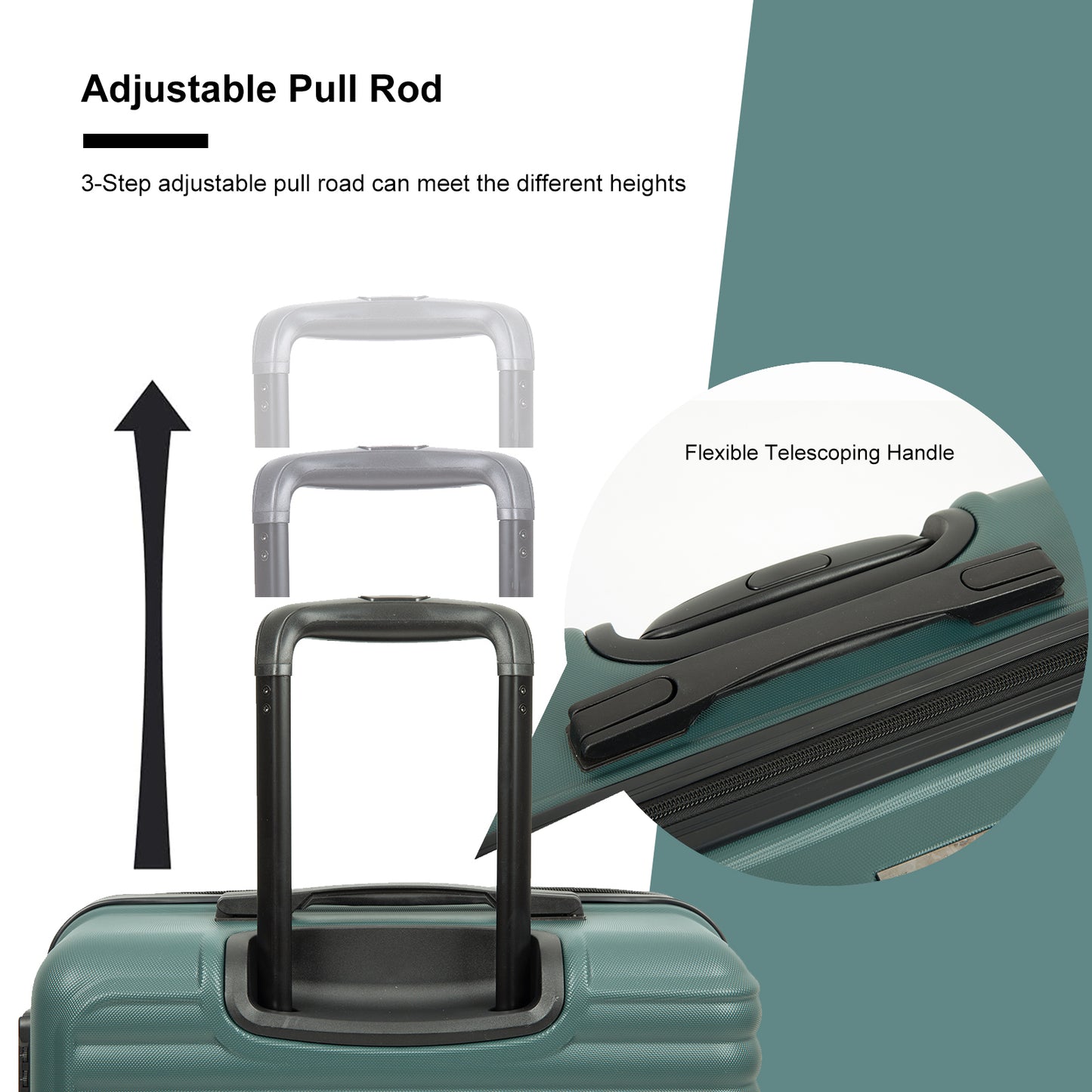 3 Piece Luggage Sets ABS Lightweight Suitcase with Two Hooks, Spinner Wheels, TSA Lock, (20/24/28) Green