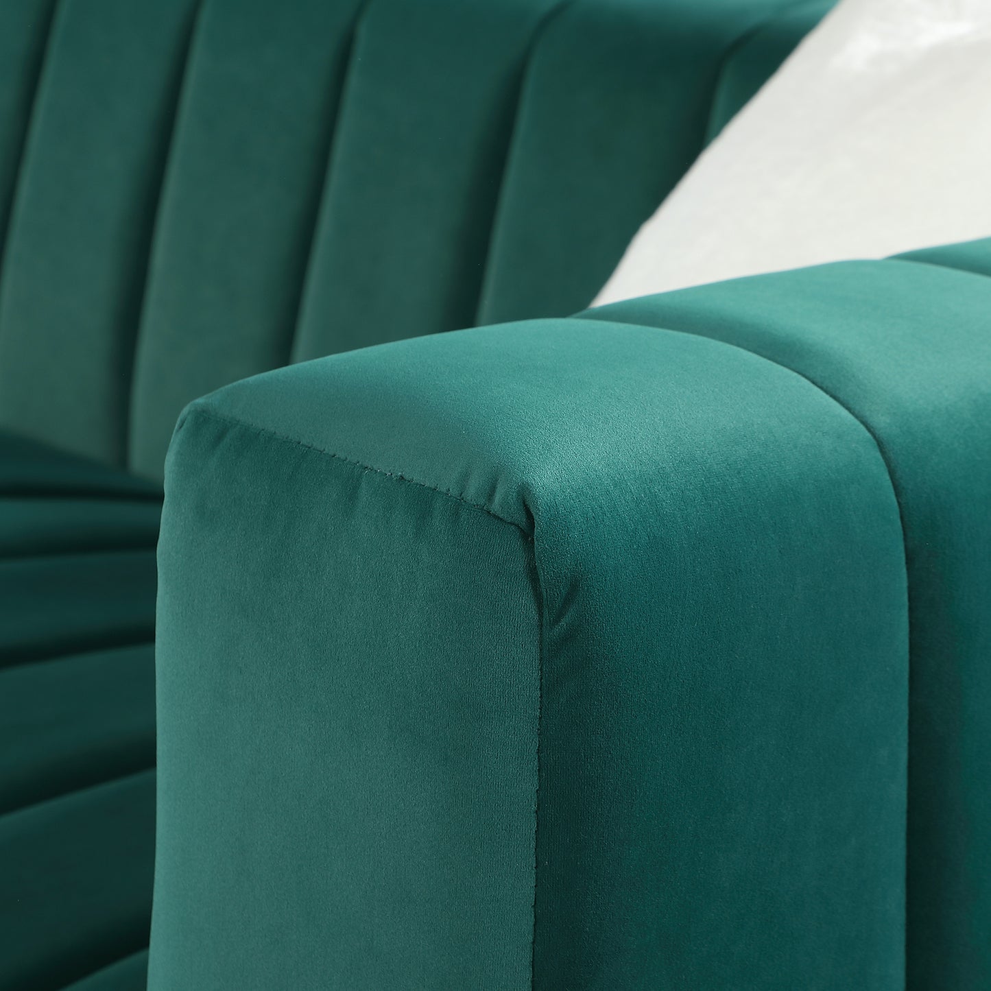 A modern  channel sofa  take on a traditional Chesterfield,Dark Green color,loveseater