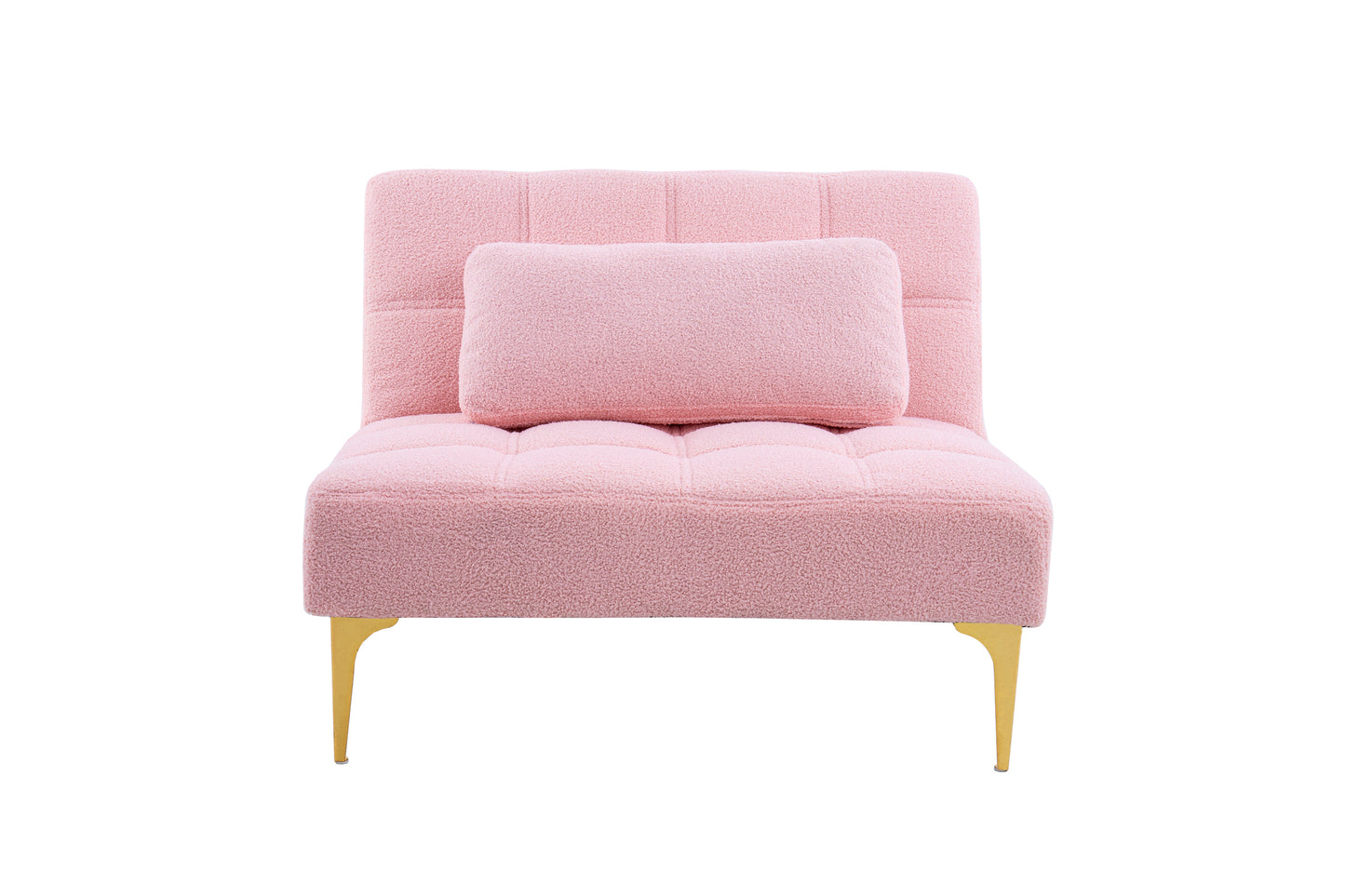 Convertible single sofa bed futon with gold metal legs teddy fabric (Pink)