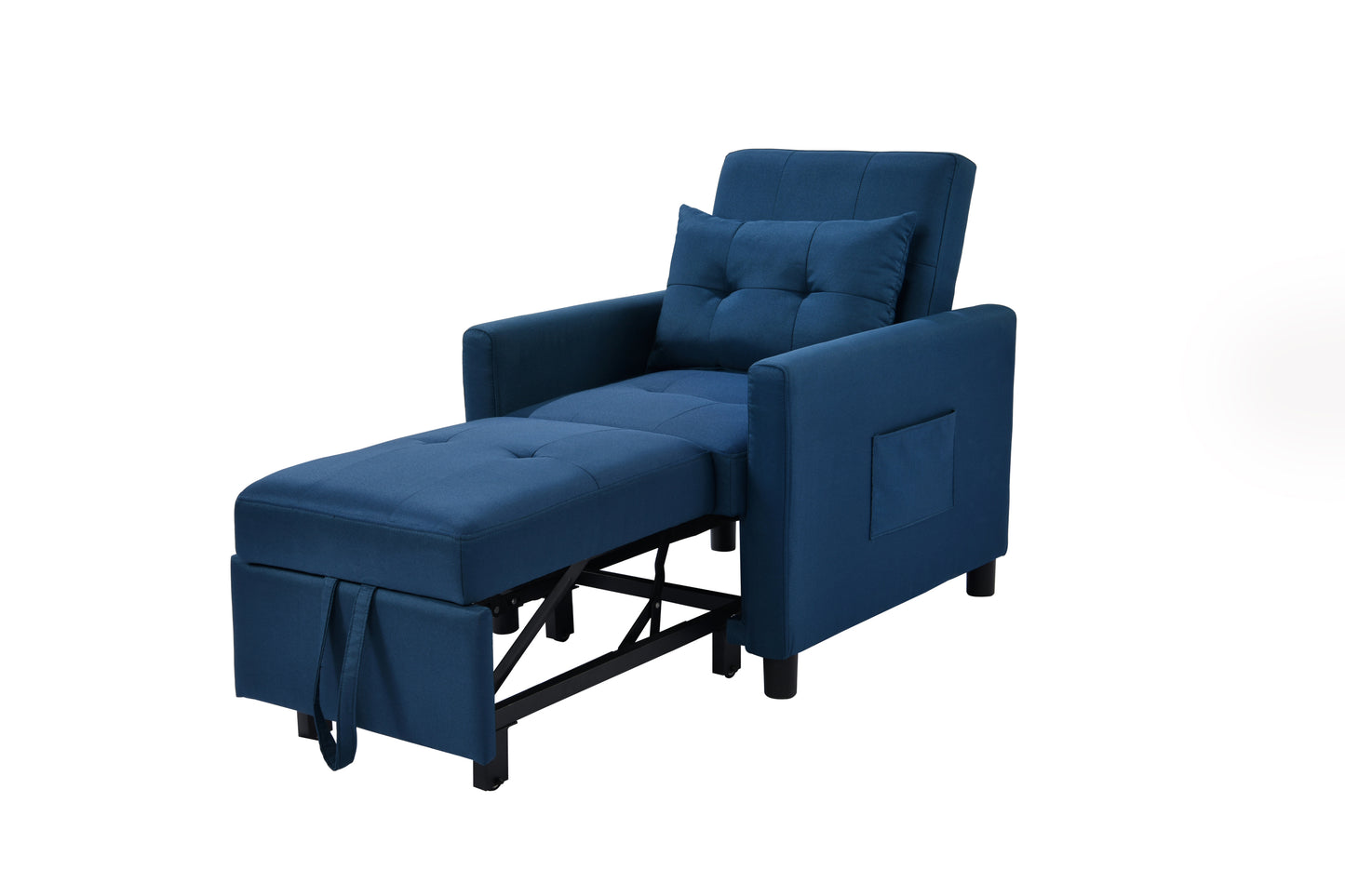 Single Sofa Bed with Pullout Sleeper, Convertible Folding Futon Chair, Lounge Chair Set with 1pc Lumbar pillow, Navy color fabric