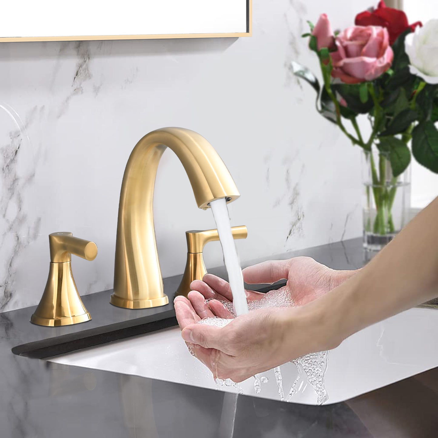 Elegant Brushed Golden Two Handle Vanity Bath Faucet with Drain Assembly