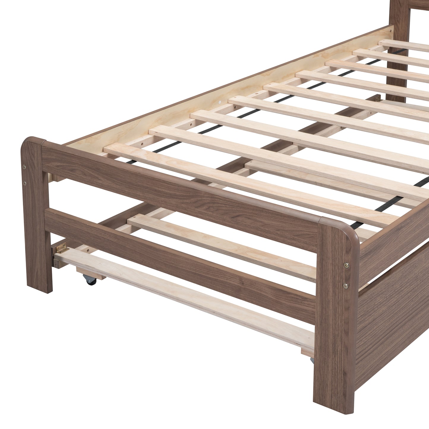 Modern Design Wooden Twin Size Platform Bed Frame with Trundle for Walnut Color