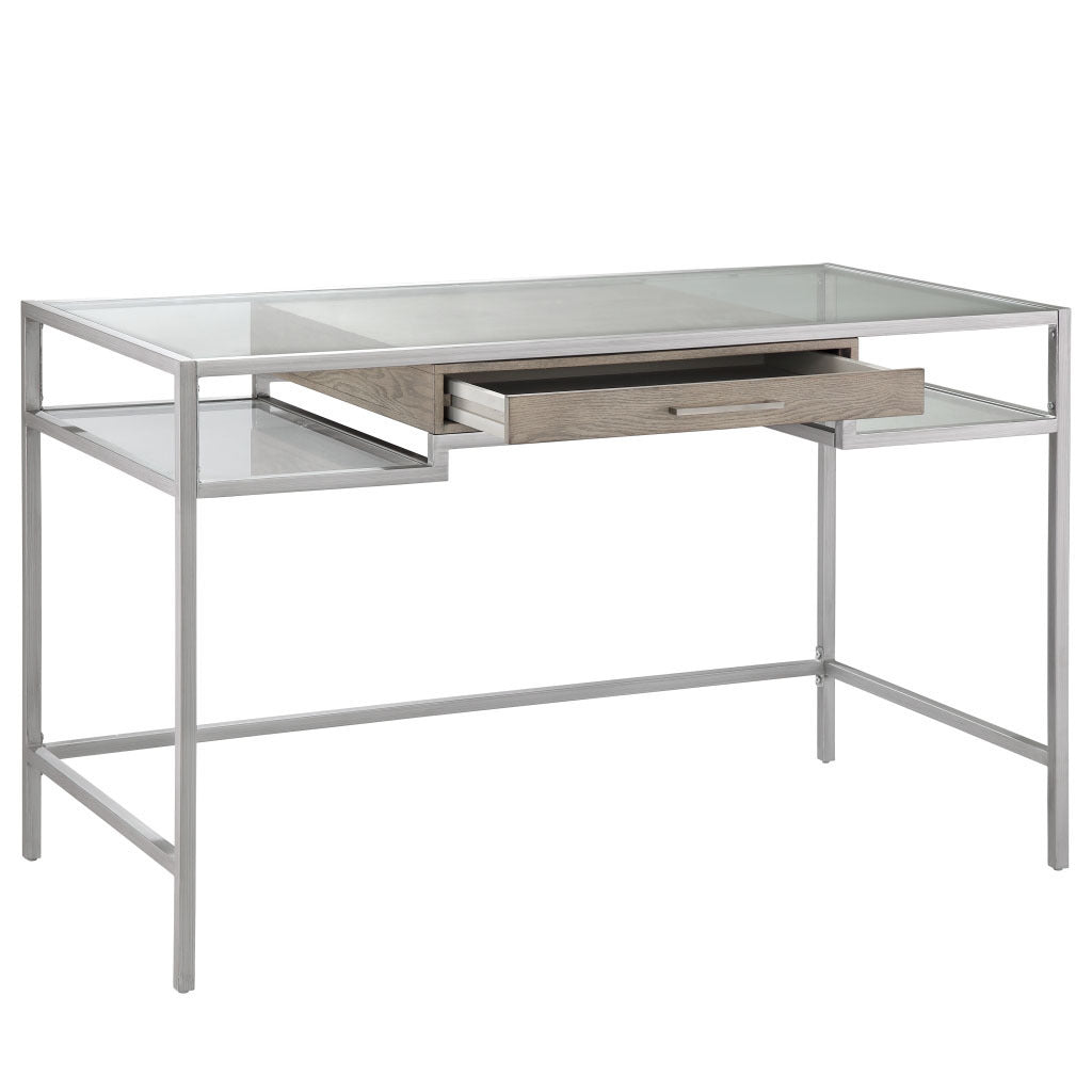 Adela Glass-Top Writing Desk with Floating Drawer