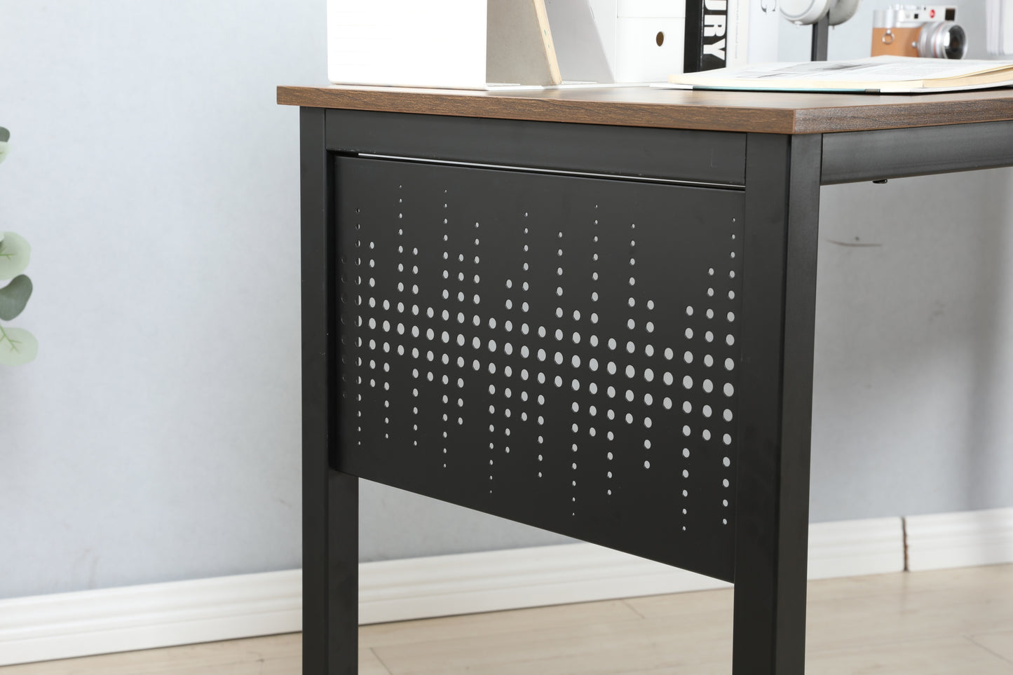 Contemporary Black Metal Panel Desk for Home Office Workstation