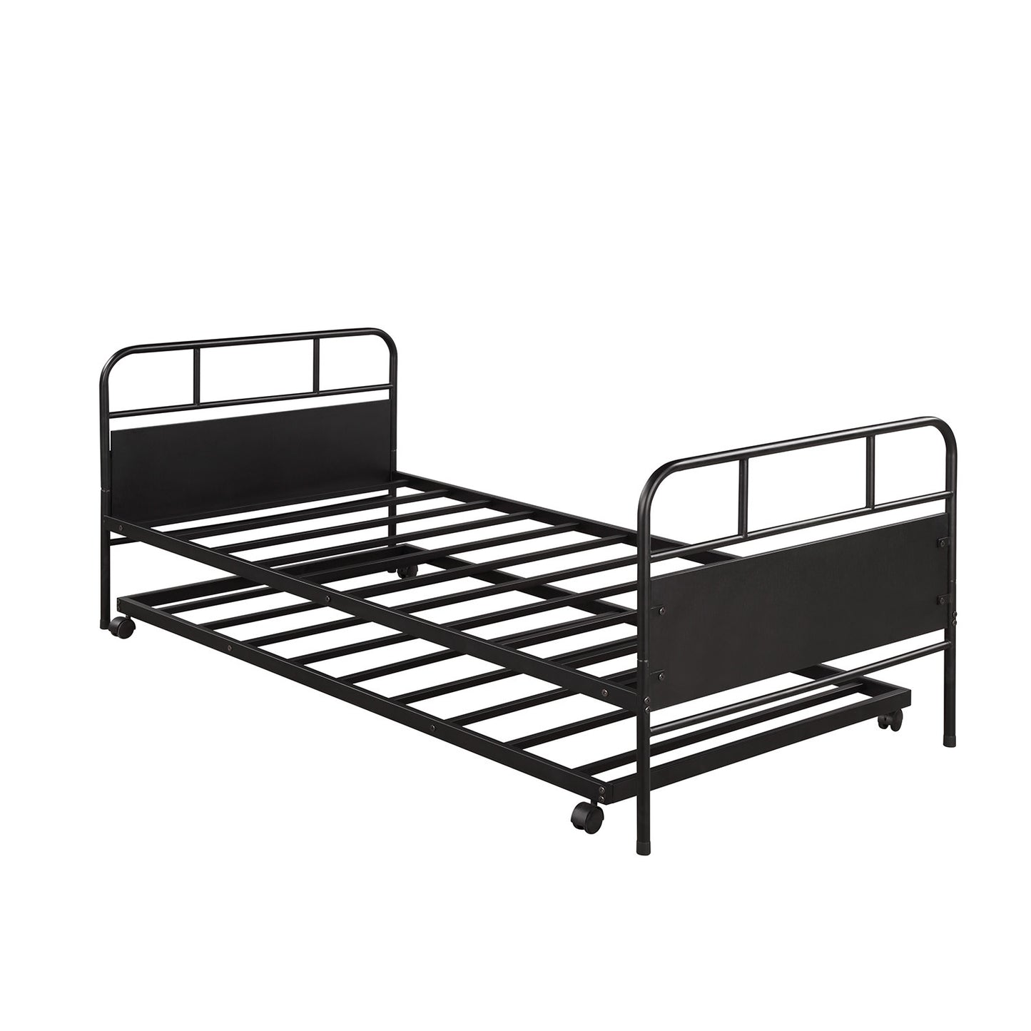 Metal Daybed Platform Bed Frame with Trundle Built-in Casters, Twin Size