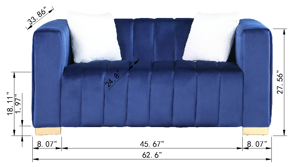 A modern  channel sofa  take on a traditional Chesterfield,Navy Blue color,loveseater