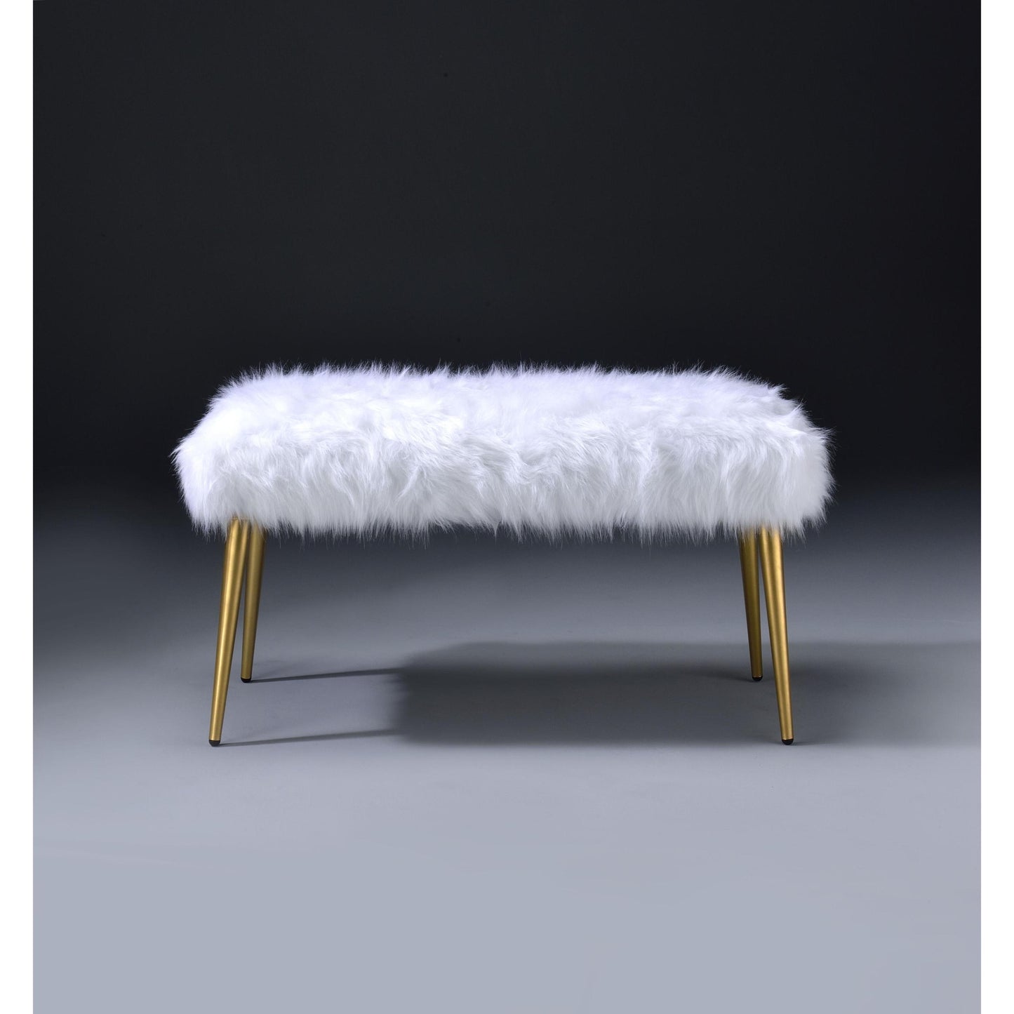 ACME Bagley II Bench in White Faux Fur & Gold 96450